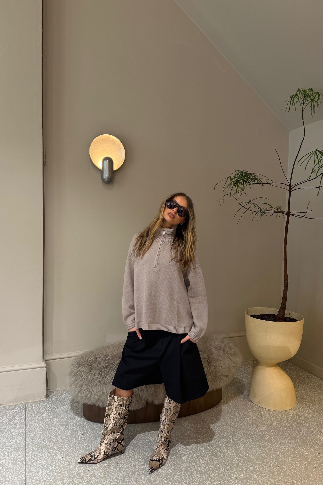 Rome Zip Up Knit Taupe