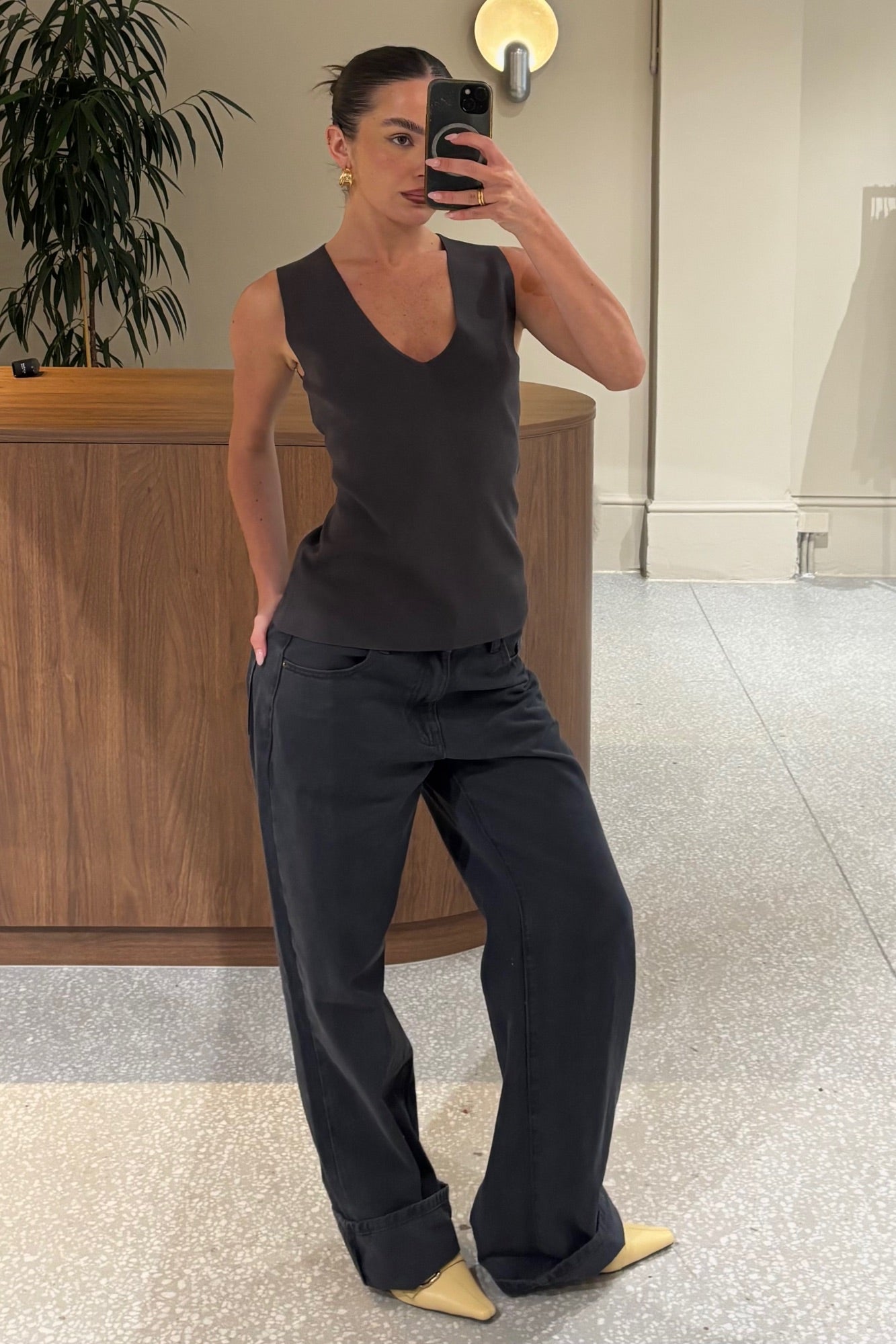 Larna V Neck Tank Dark Grey