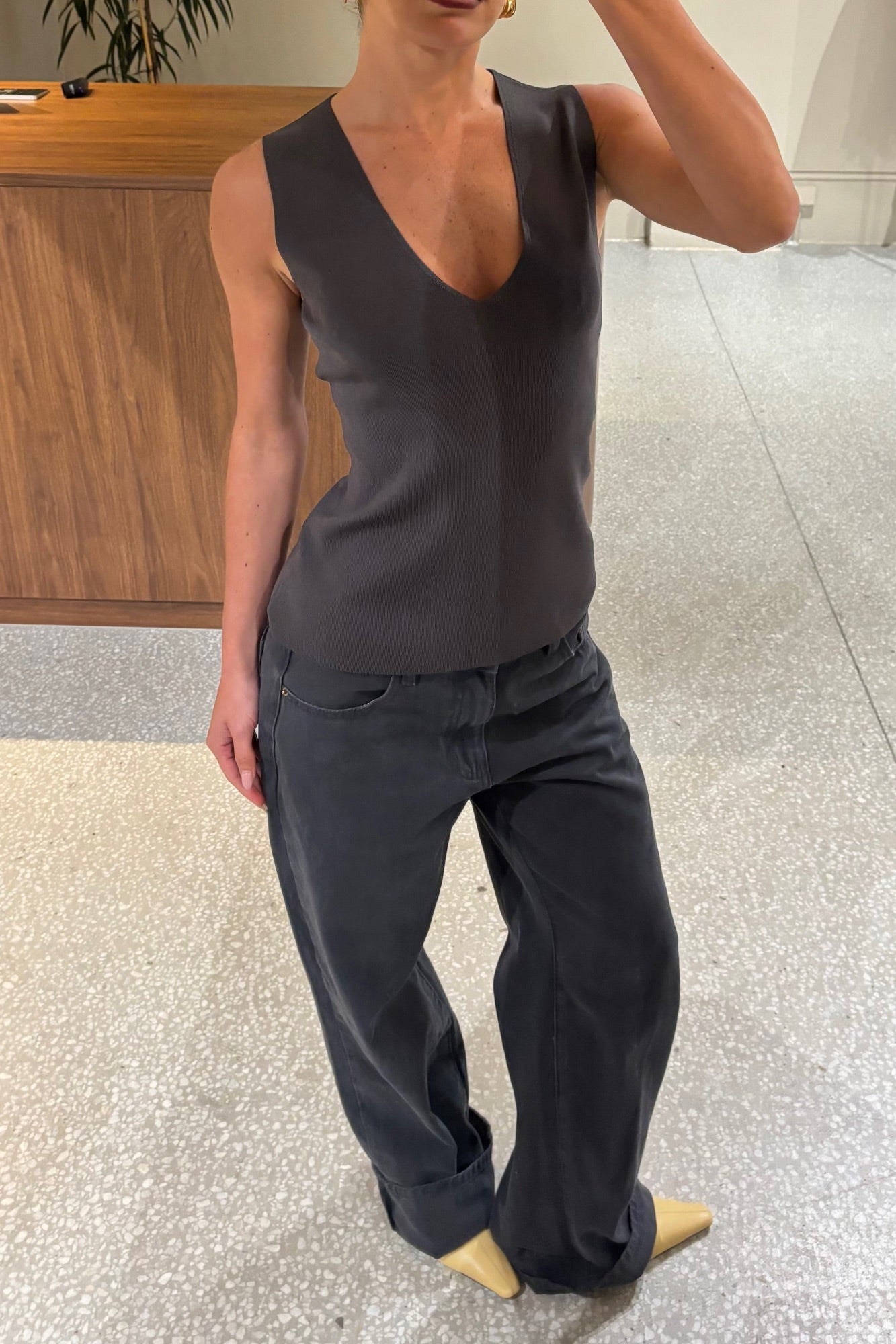 Larna V Neck Tank Dark Grey