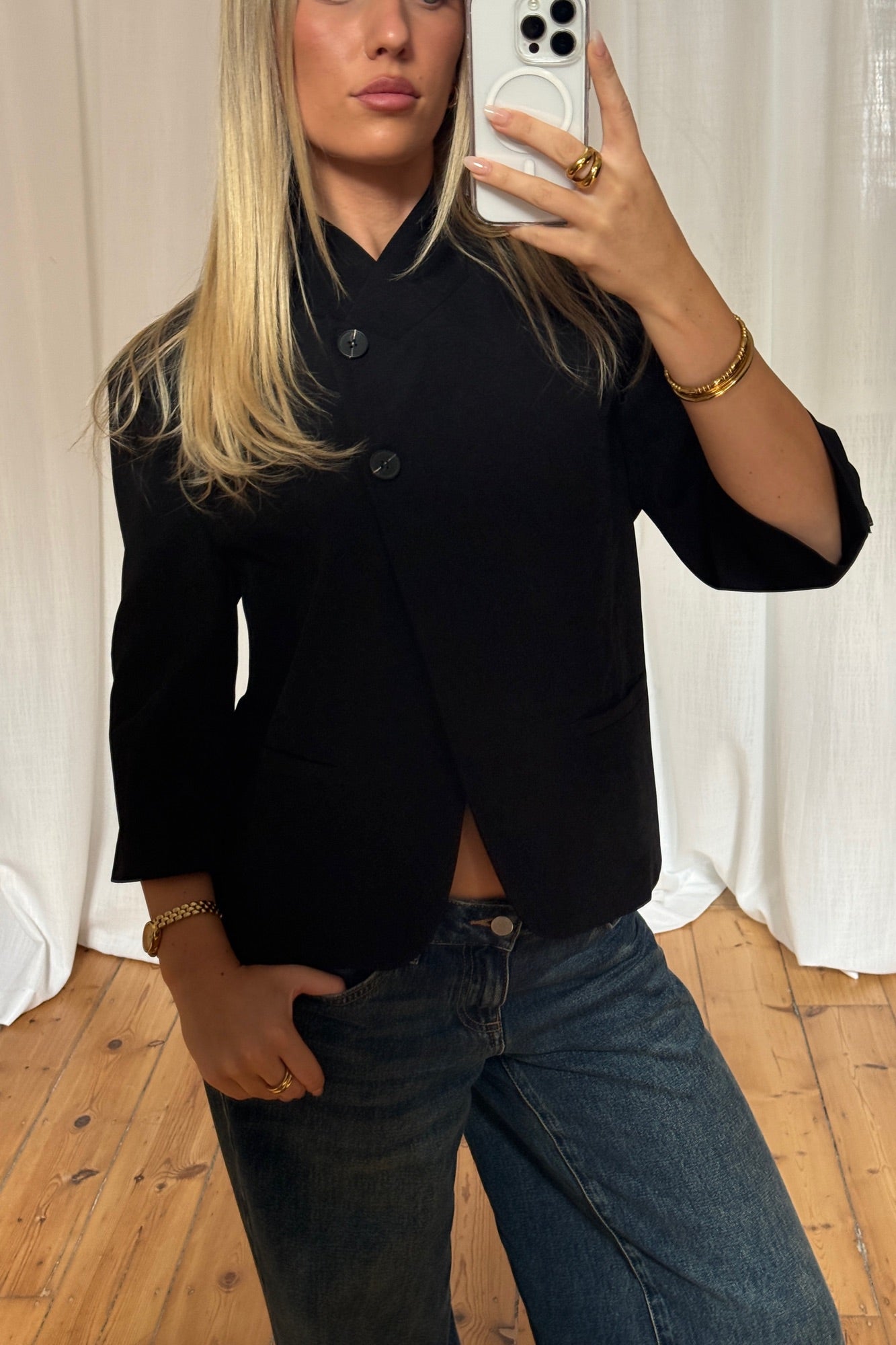 Aspen 3/4 Sleeve Blazer Black