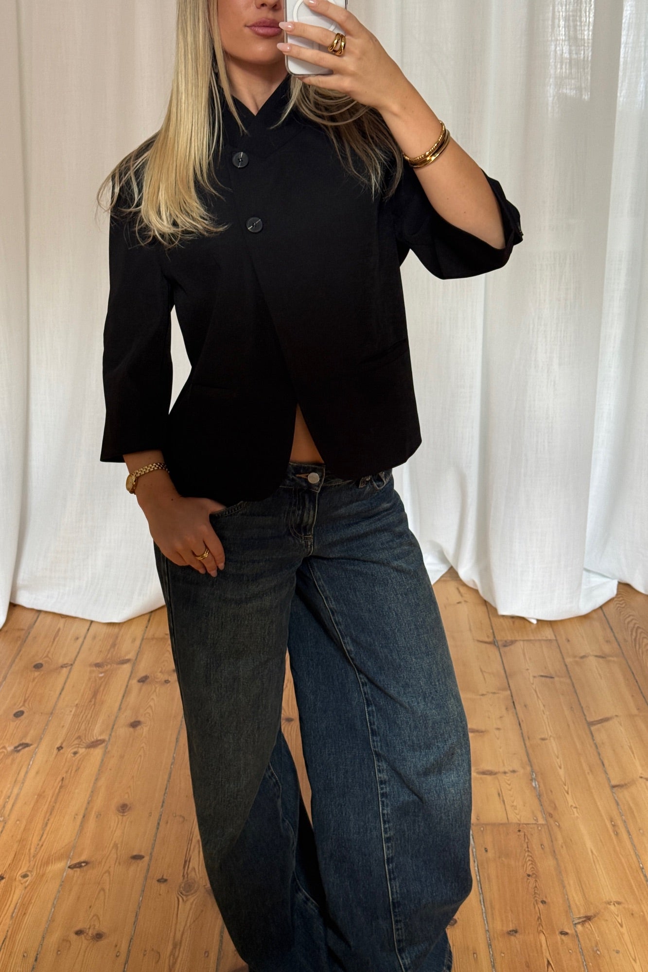 Aspen 3/4 Sleeve Blazer Black