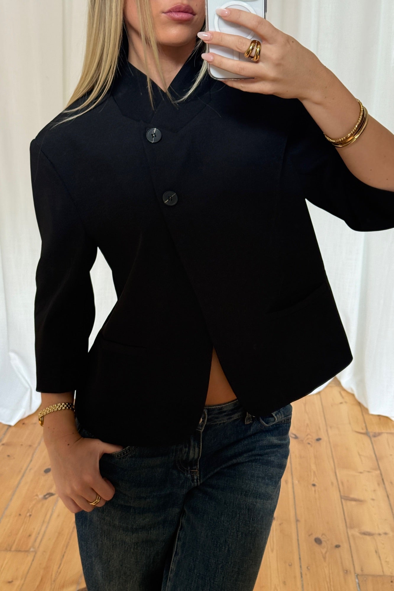Aspen 3/4 Sleeve Blazer Black