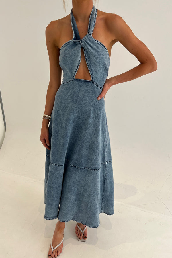 Vivi Halter Dress Denim Blue