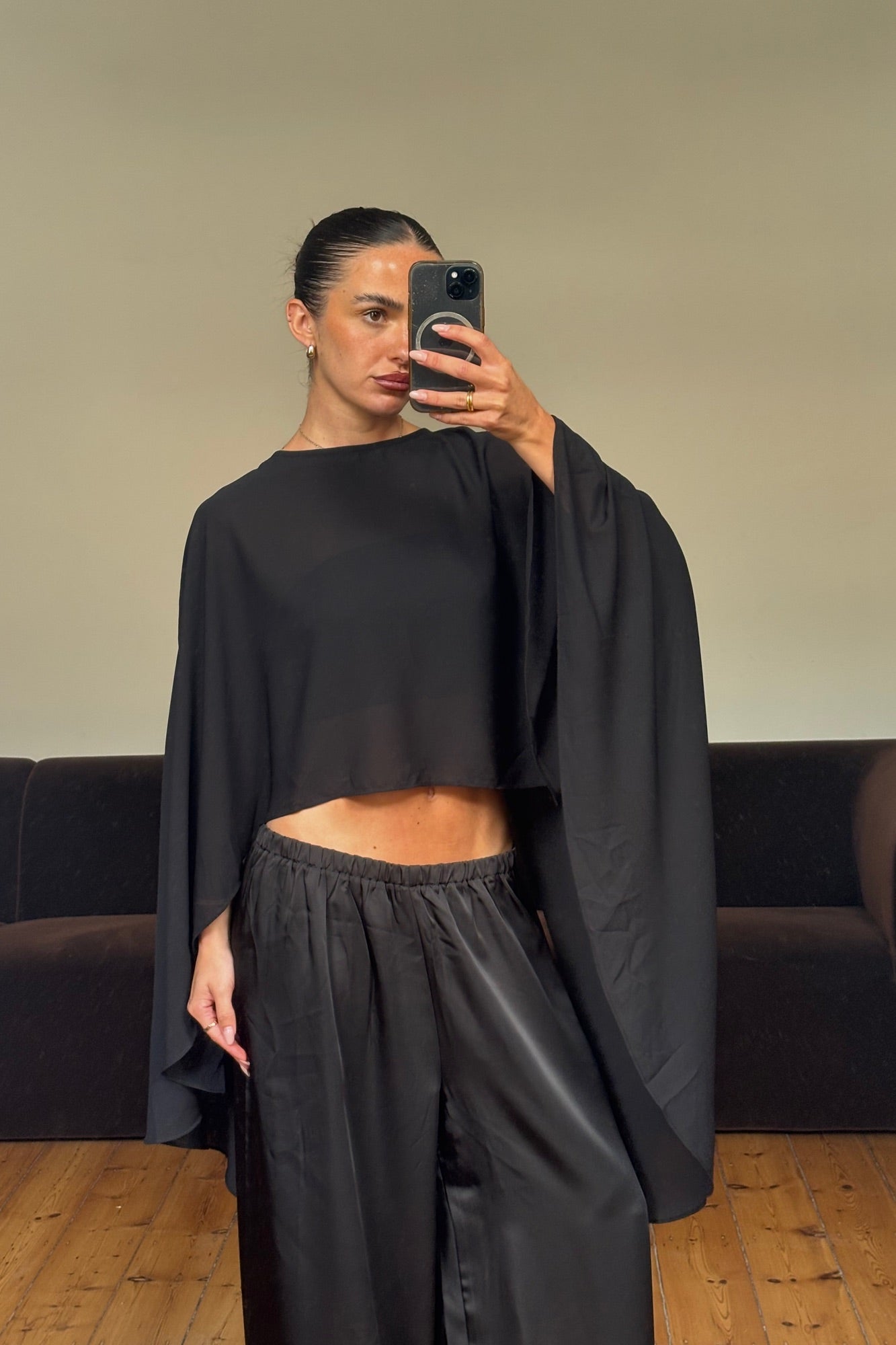 Mattie Sheer Poncho Black