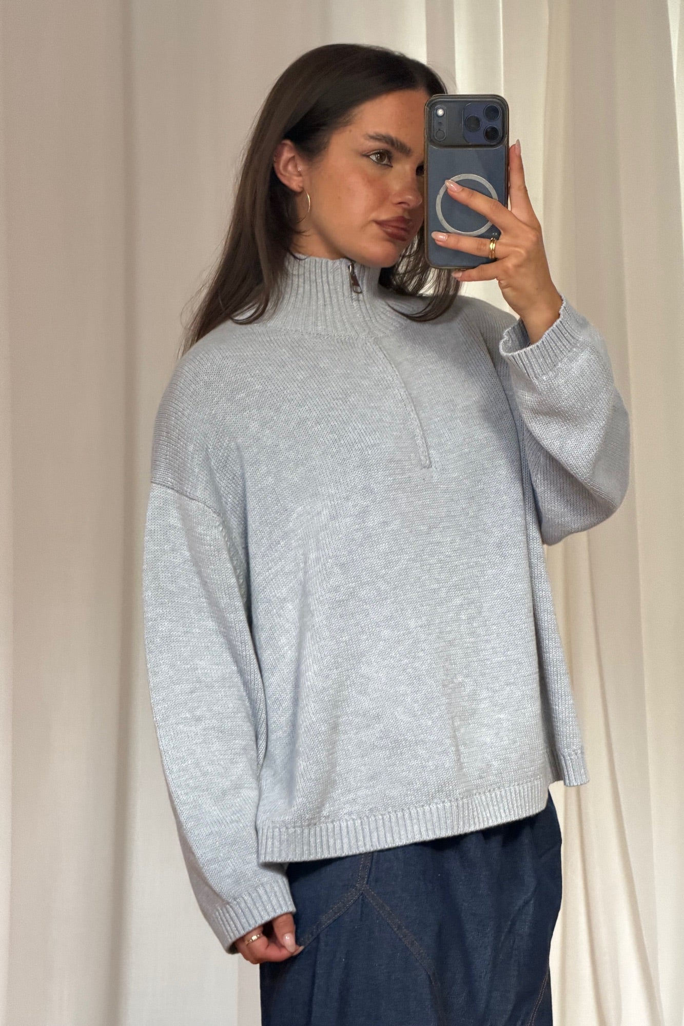 Rome Zip Up Knit Light Grey