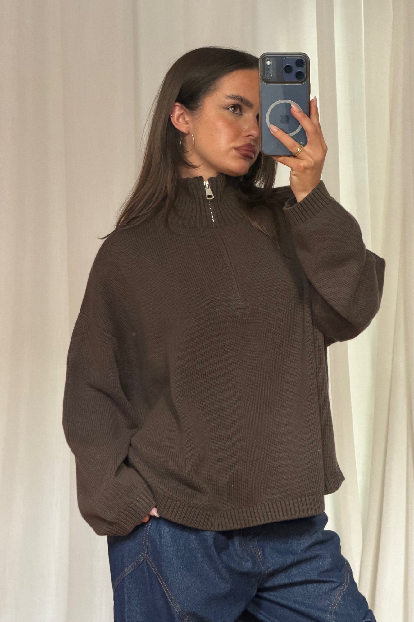 Rome Zip Up Knit Chocolate