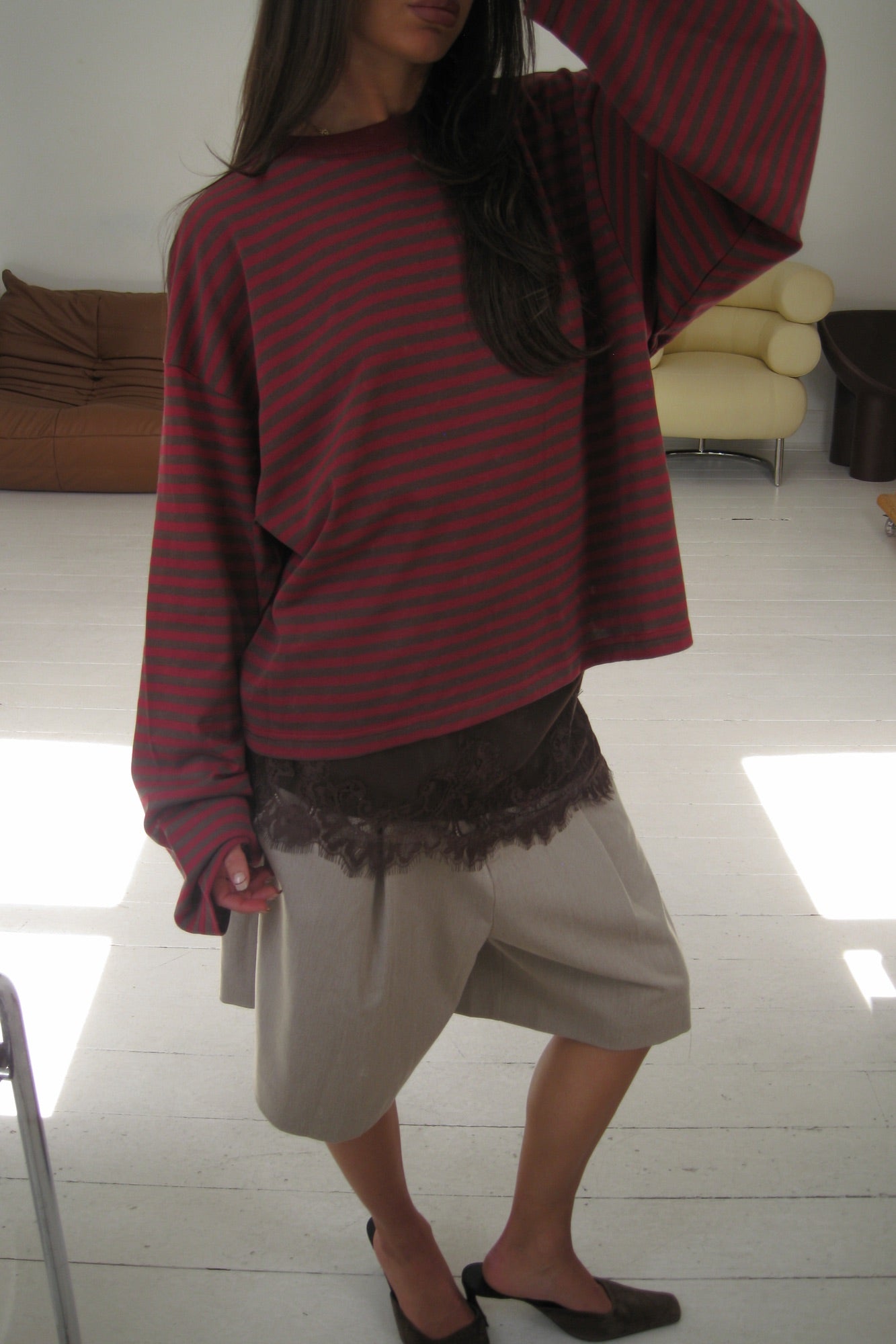 Bloom Long Sleeve Chocolate Wine Stripe