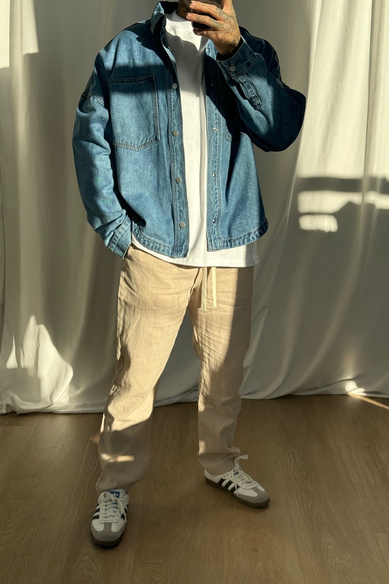Drop Denim Shoulder Shirt Ocean