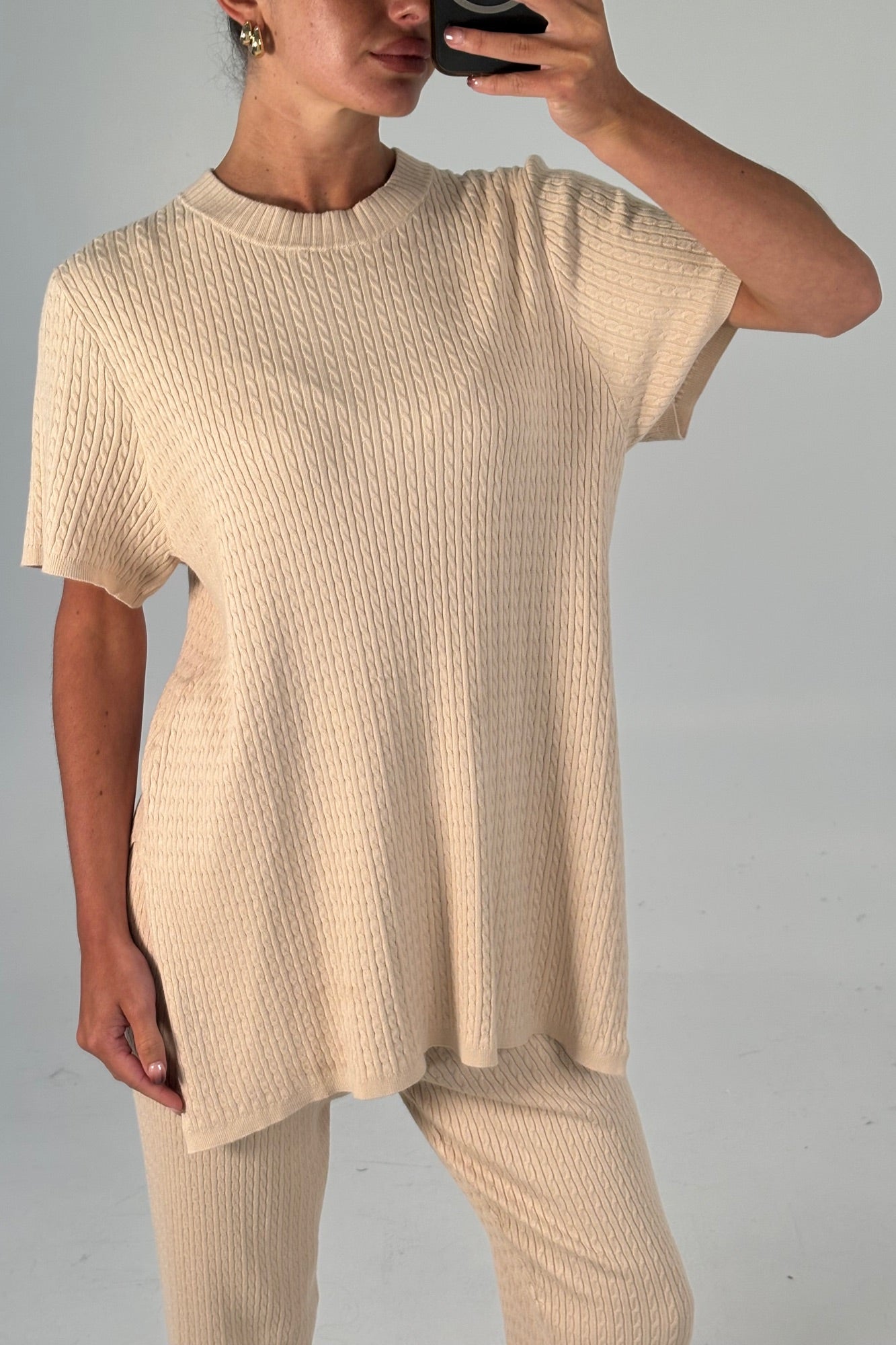 Leighton Ribbed Top Almond