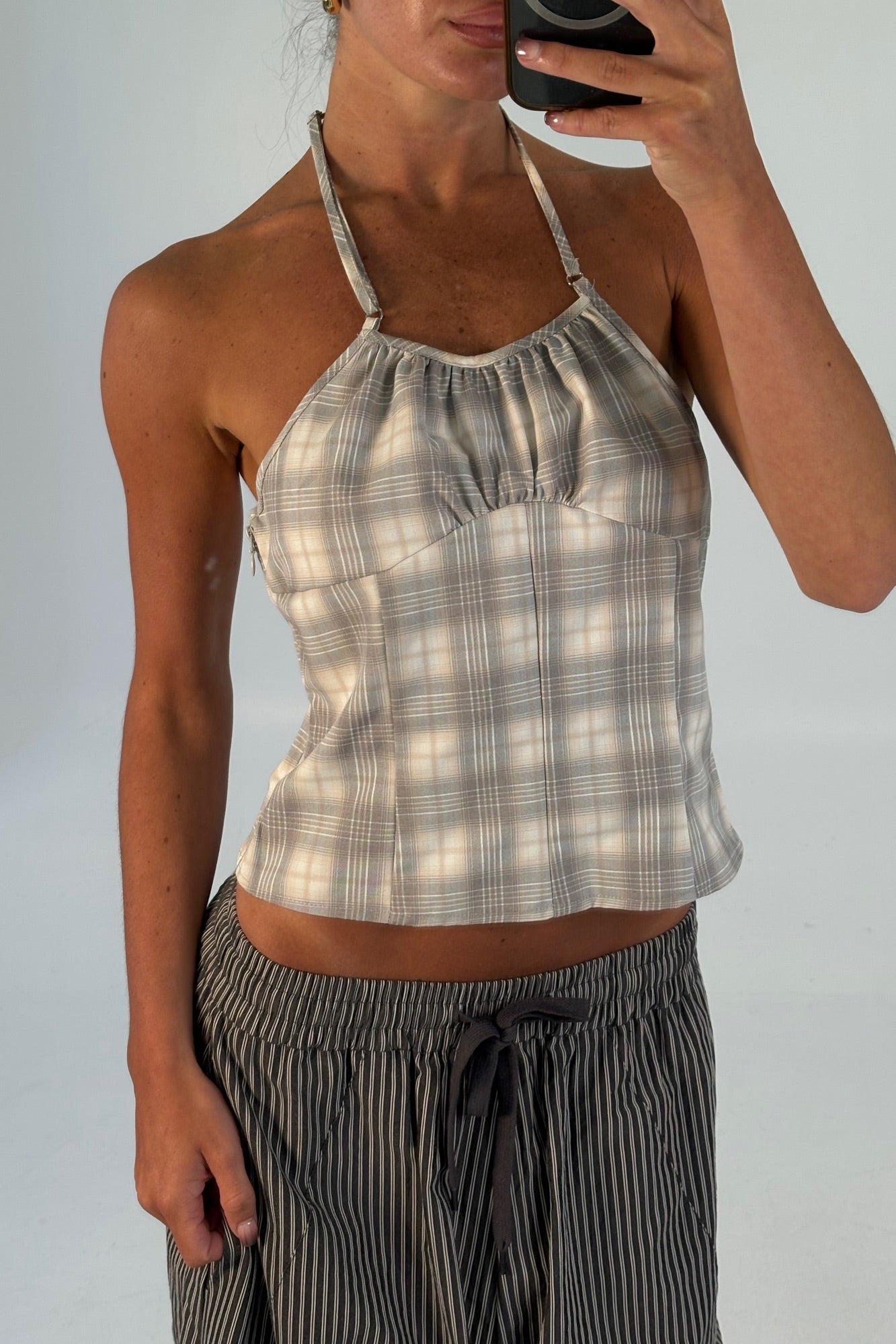 Sweet Escape Cami Smoke Plaid