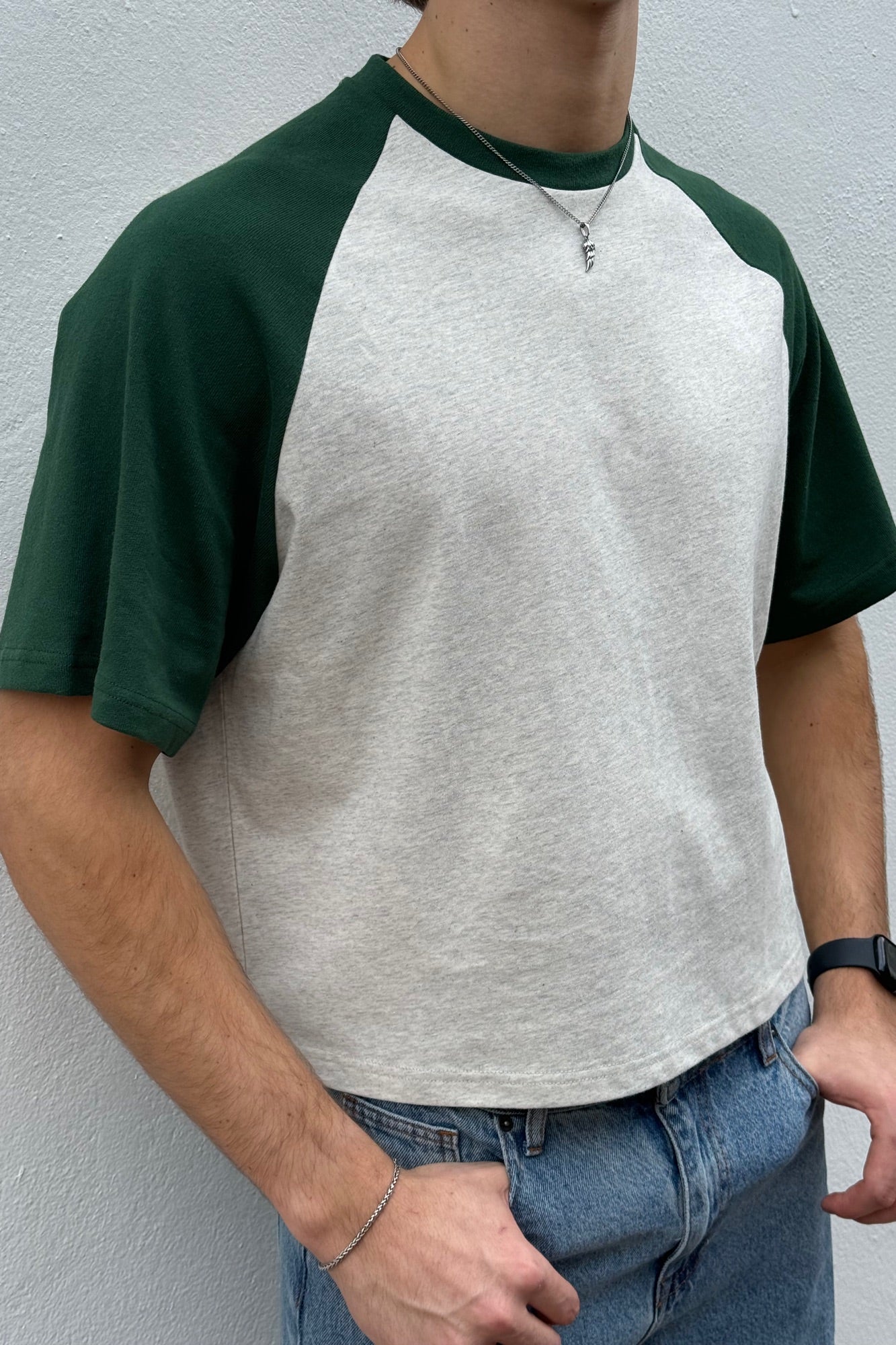 Crop Box Tee Raglan Emerald