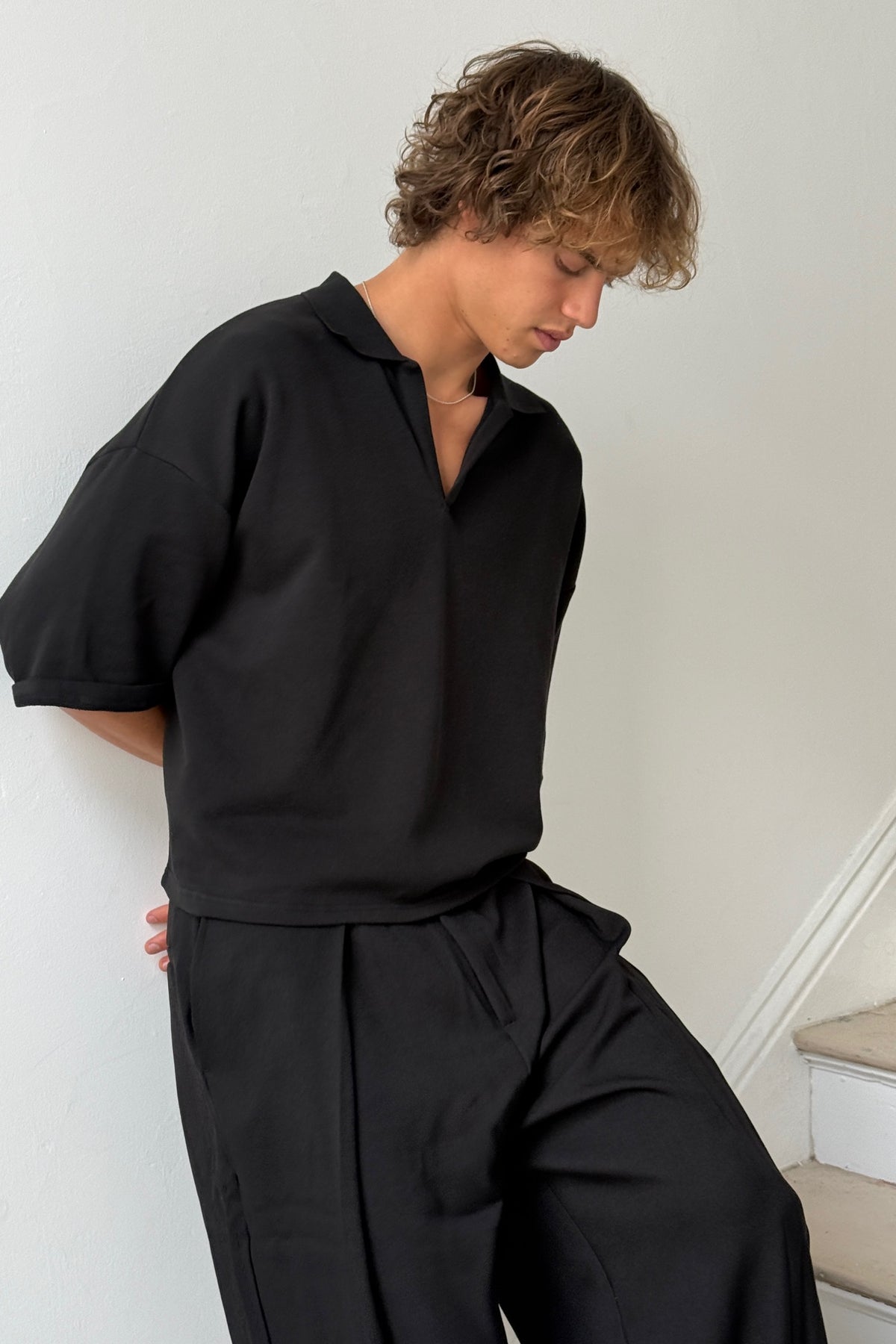 Jersey Crop Polo Black