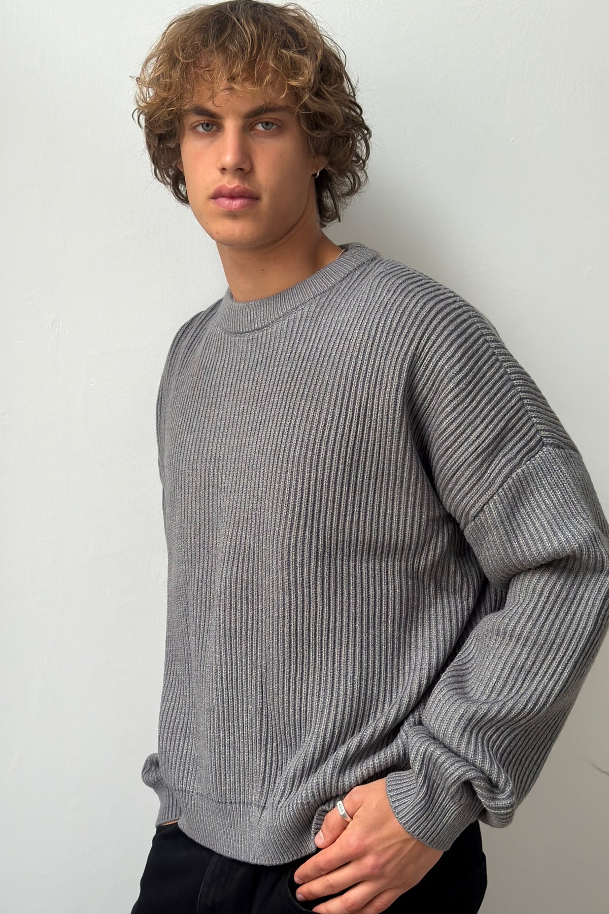 Drop Sleeve Heavy Knit Light Grey