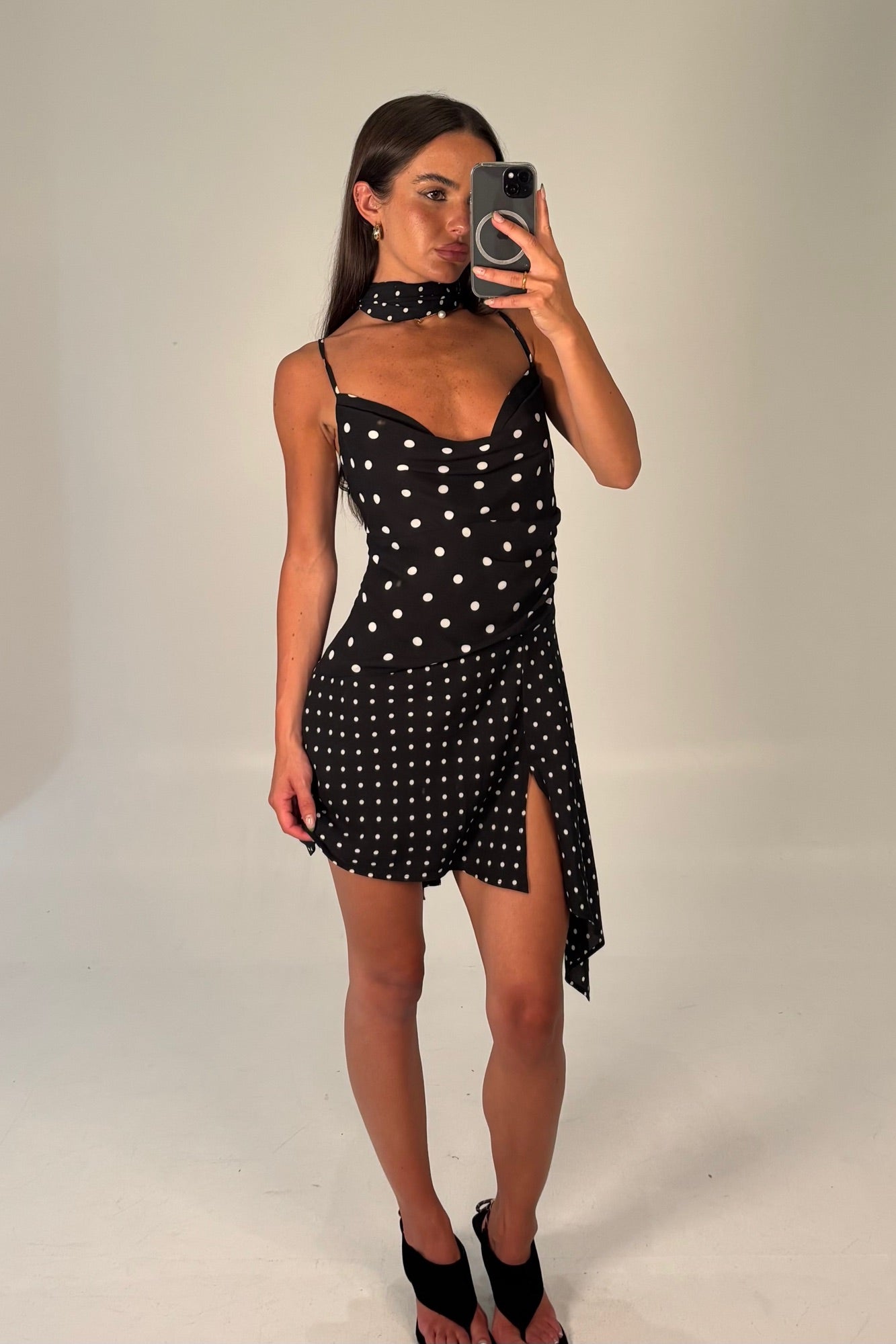 Alora Scoop Dress Black Polka