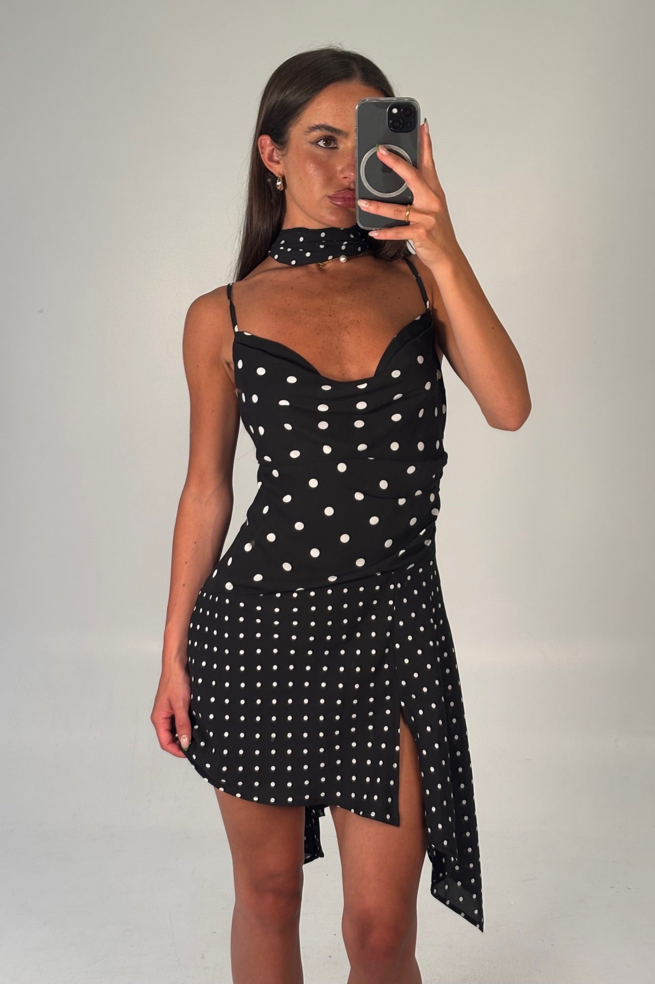 Alora Scoop Dress Black Polka