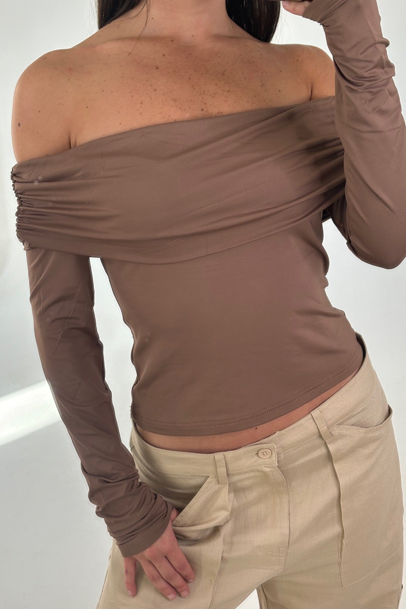 August Off The Shoulder Top Chocolate