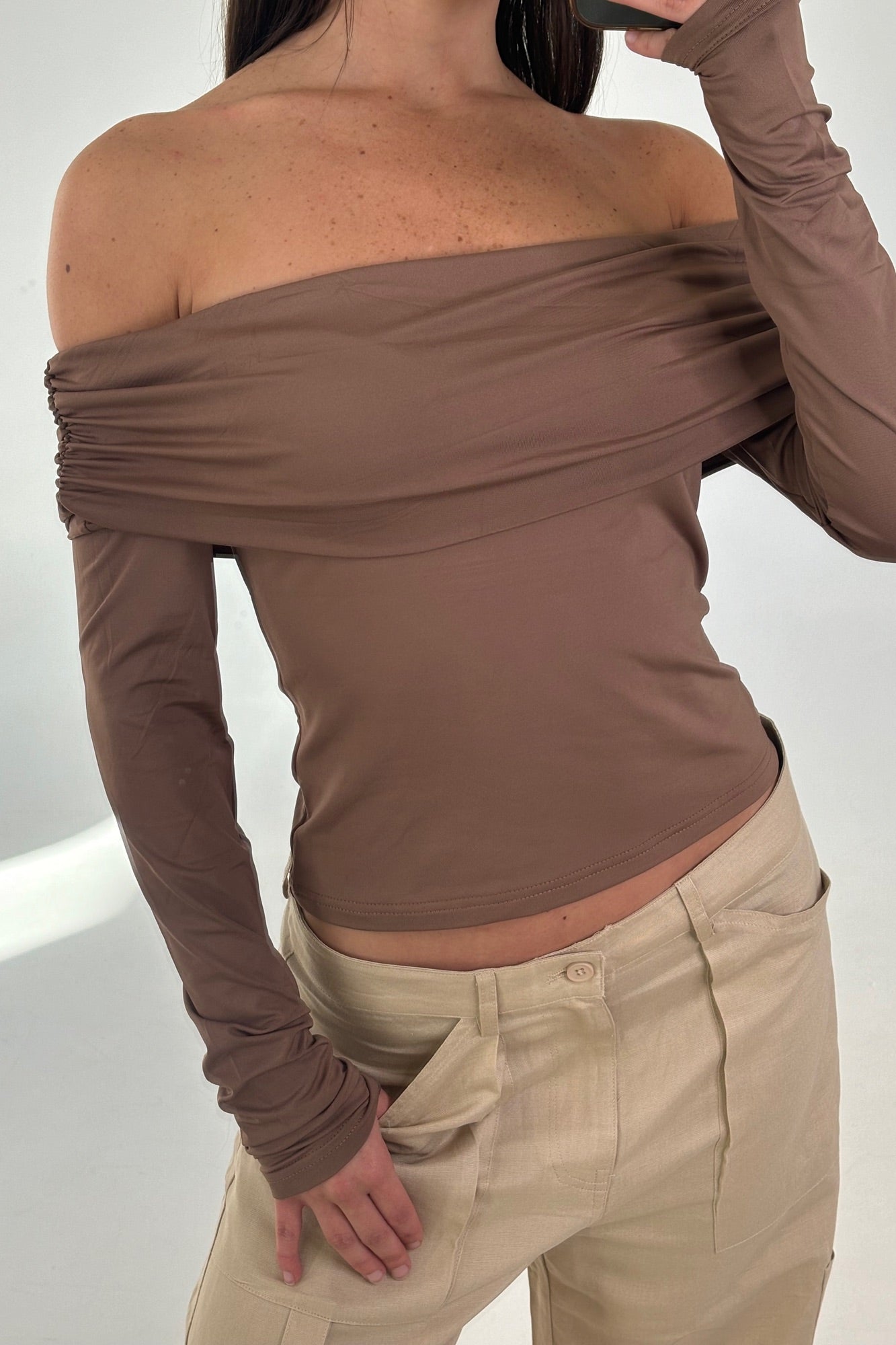 August Off The Shoulder Top Chocolate