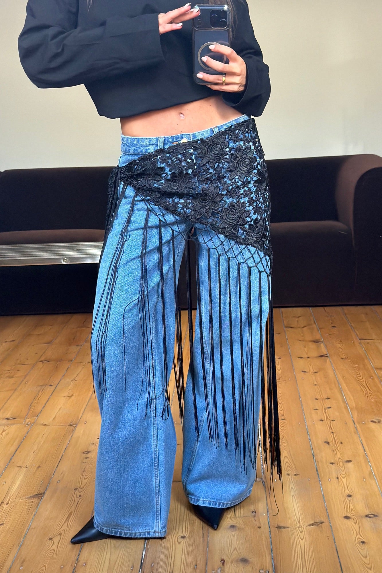 Andrea Fringe Scarf Belt Black