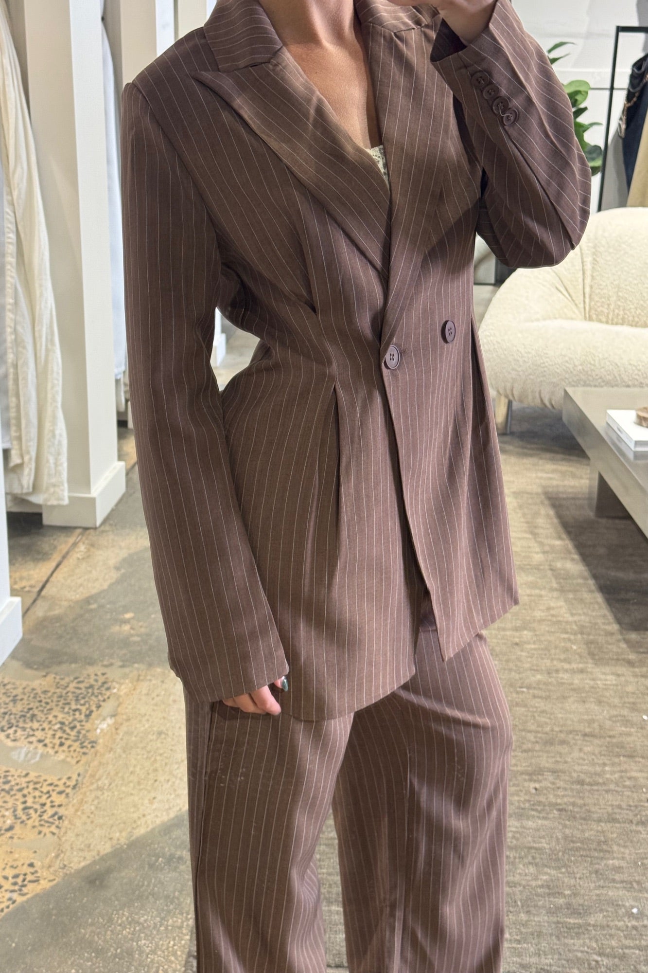 Kassandra Pinstripe Set Chocolate