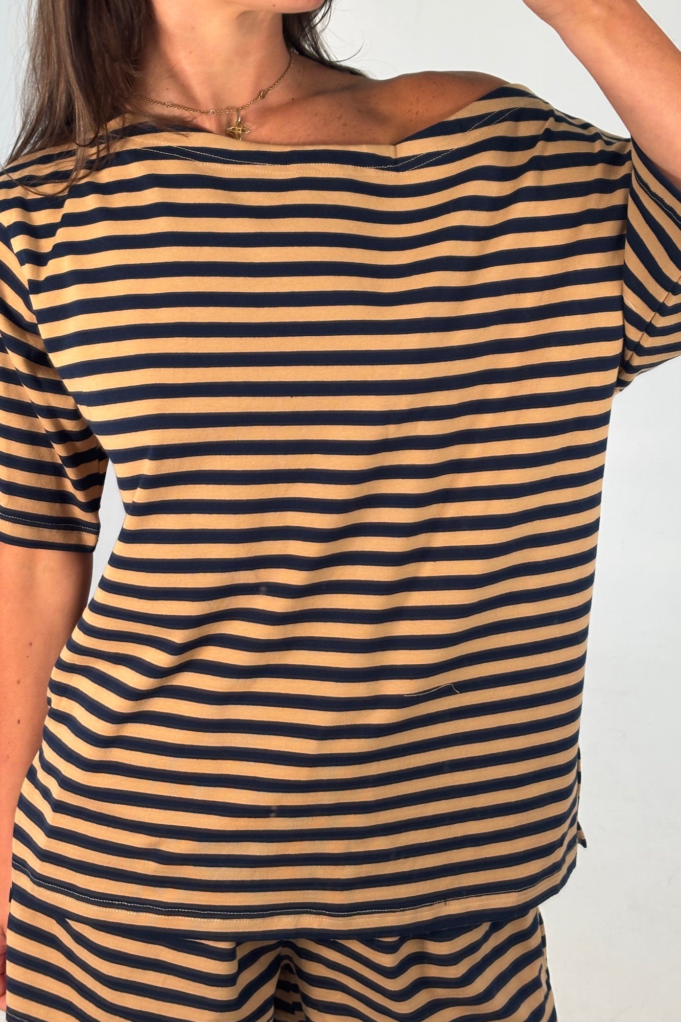 Zena Off The Shoulder Tee Sand Stripe