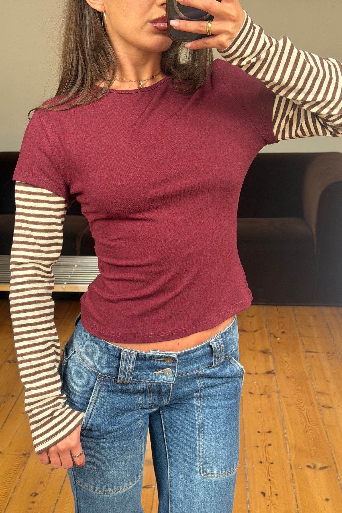 Bloom Layered Long Sleeve Garnet Stripe