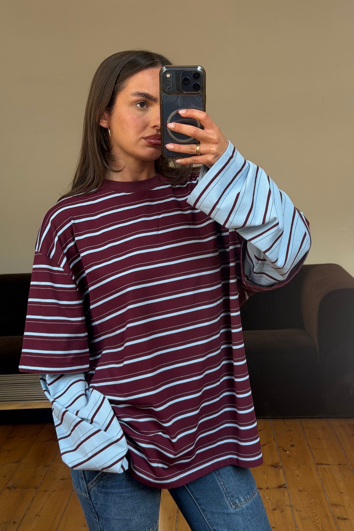 Bottega Shirt Burgundy Sky Stripe