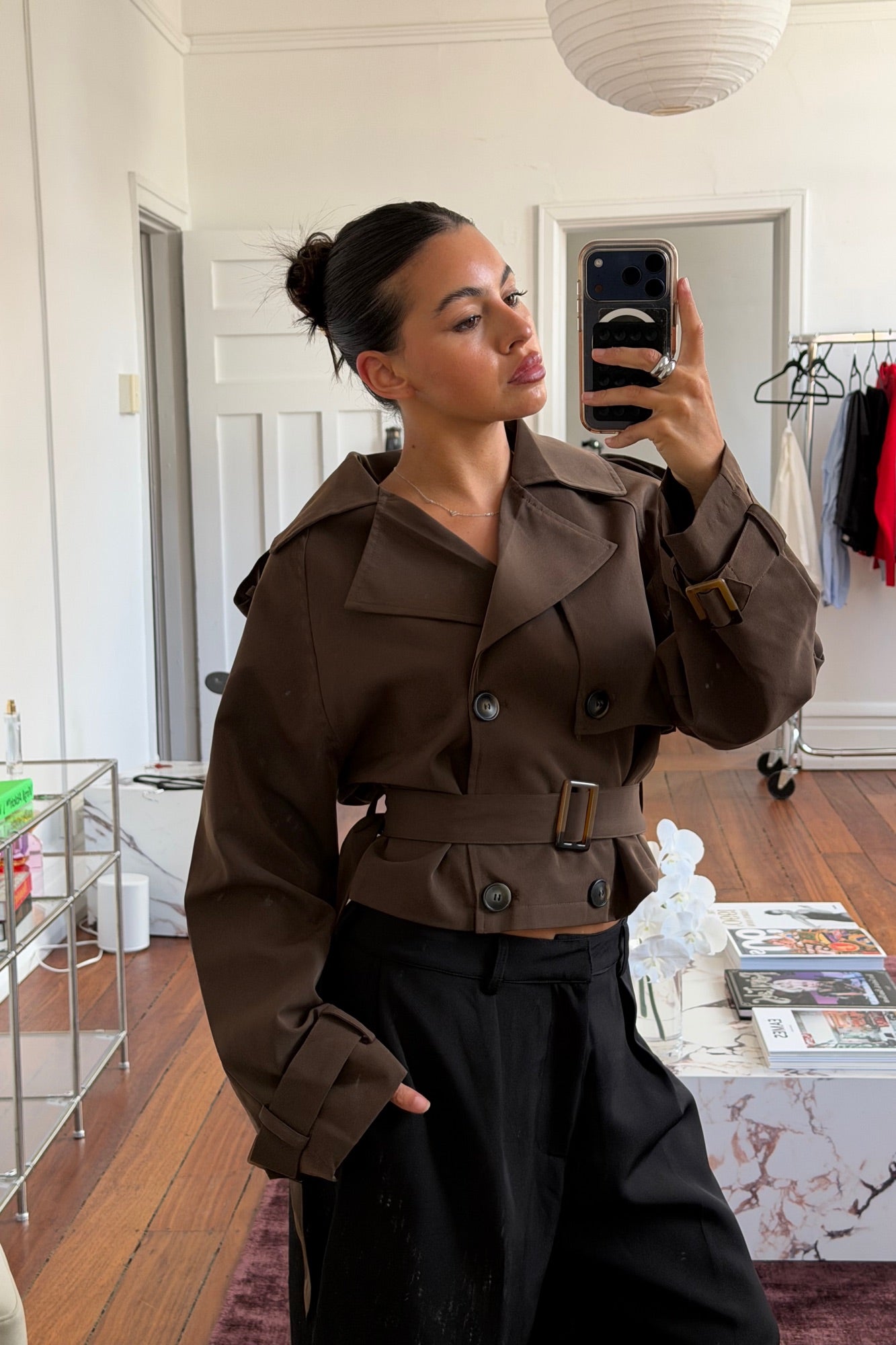 Alina Cropped Trench Chocolate
