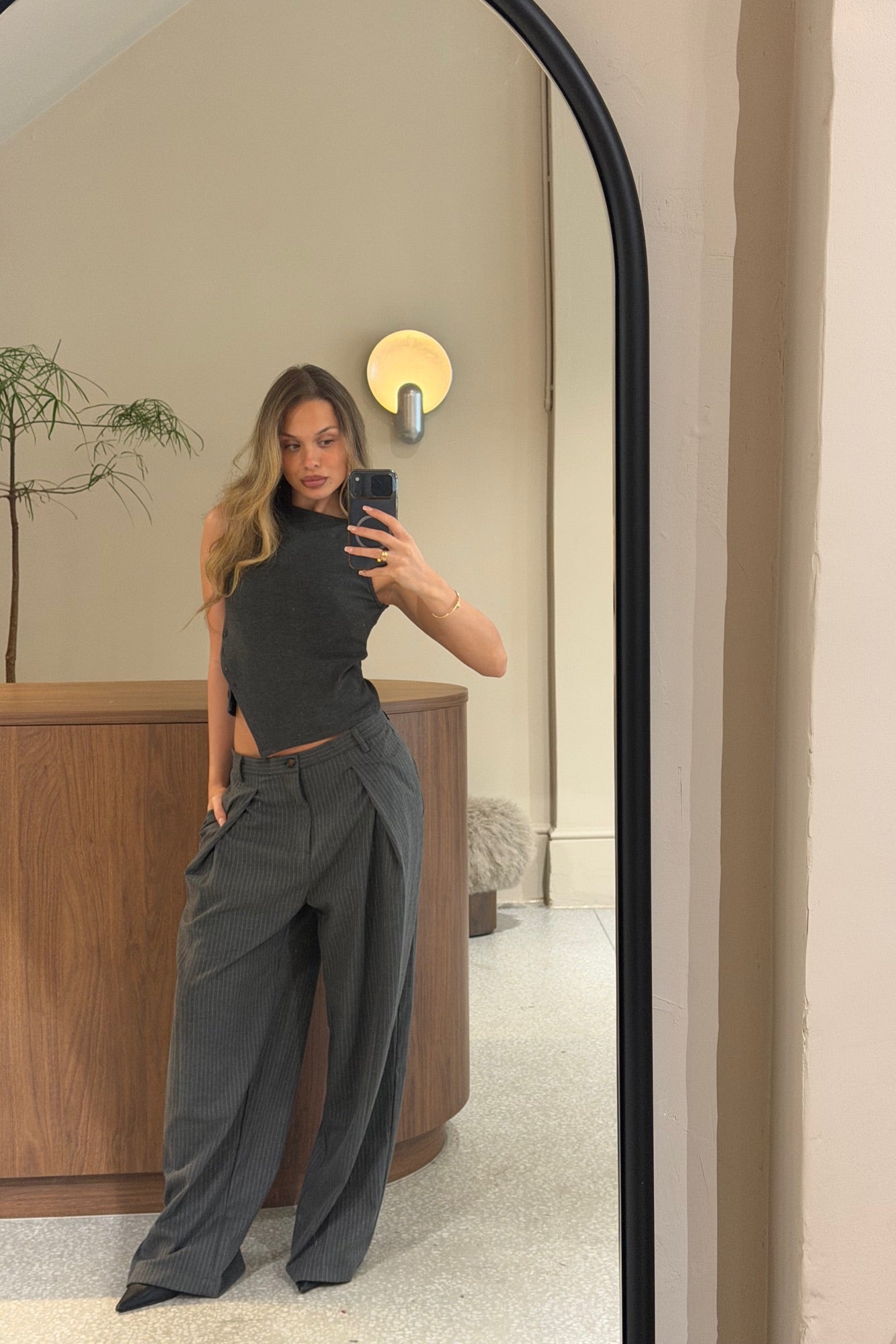 Unisex Josh Baggy Pant Grey Pinstripe