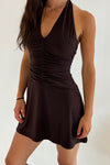 Sera Halter Mini Dress Chocolate