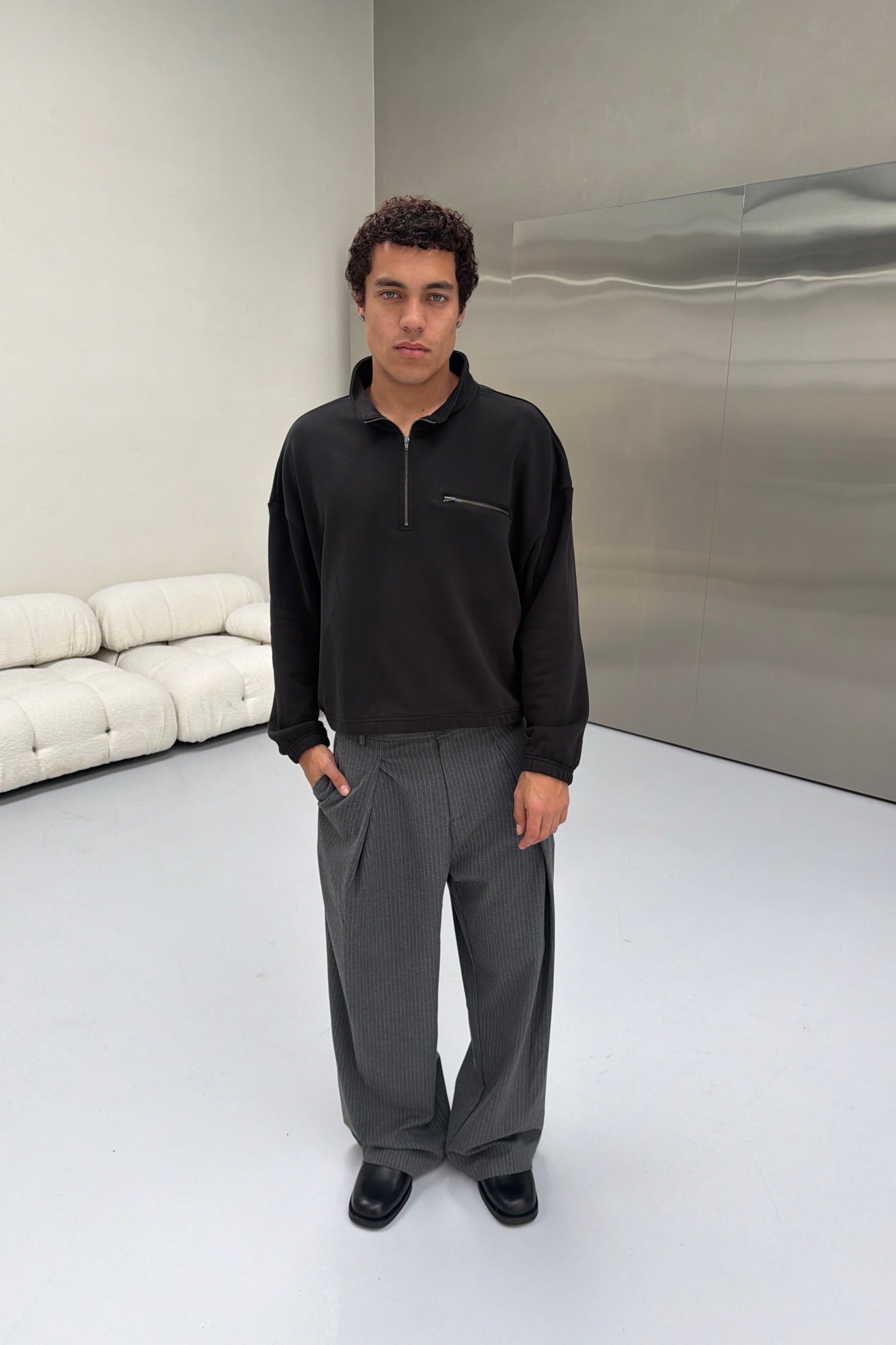 420G Cotton Zip Up Black
