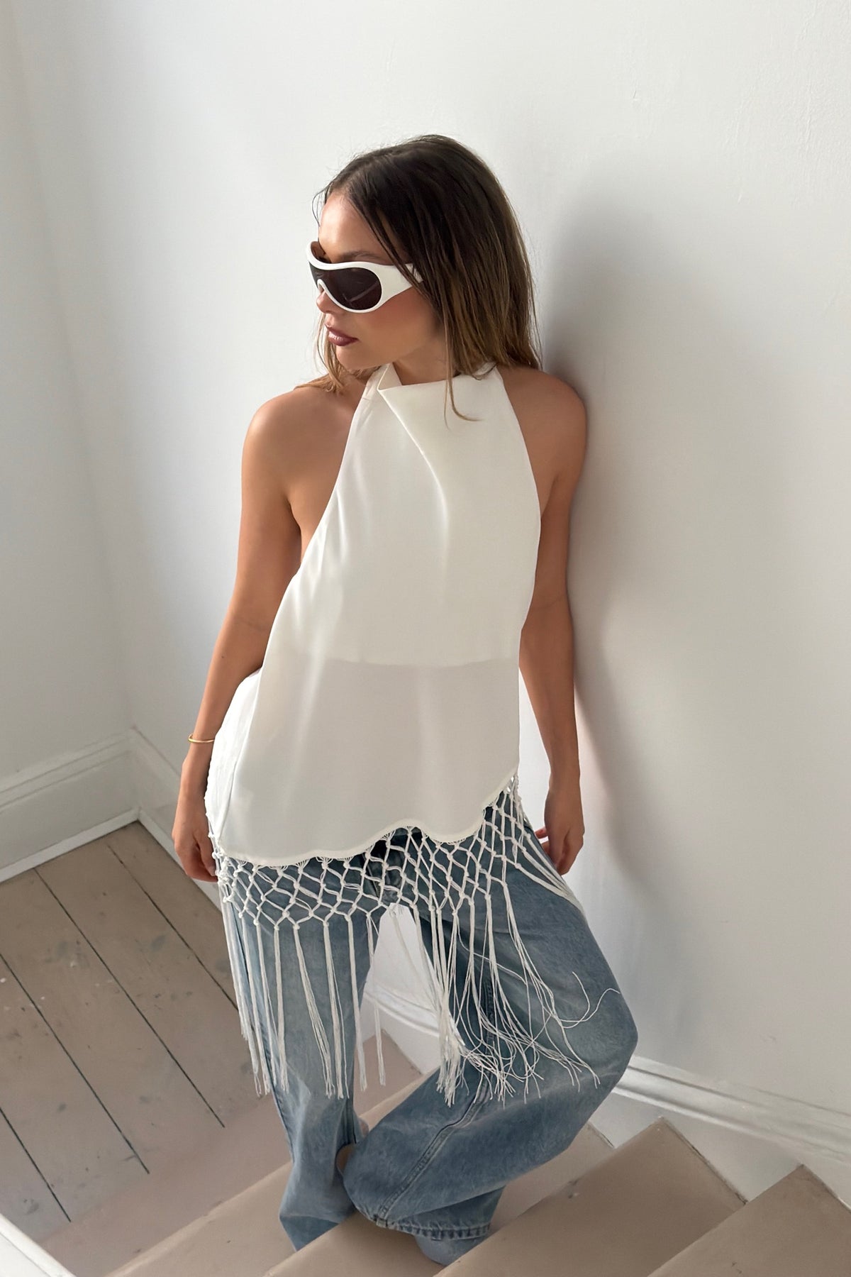 Alicia Fringe Top White