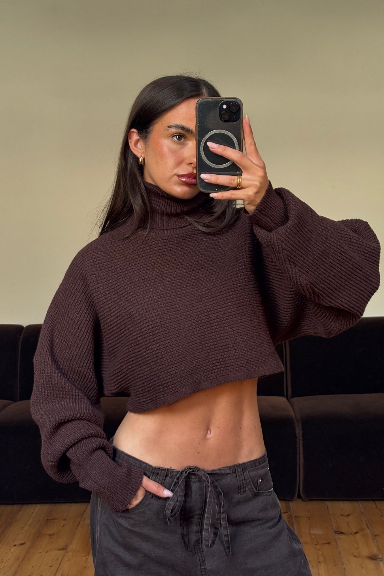 Demi Cropped Knit Chocolate