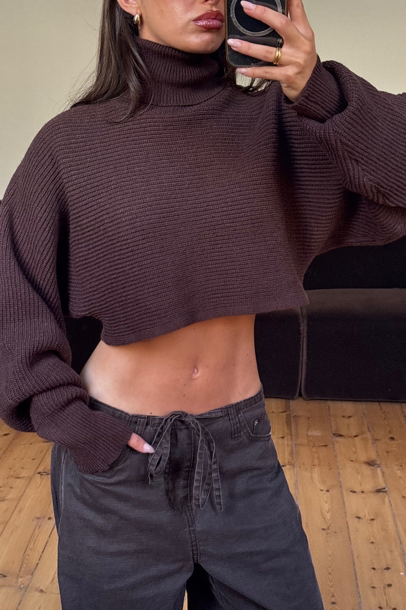 Demi Cropped Knit Chocolate