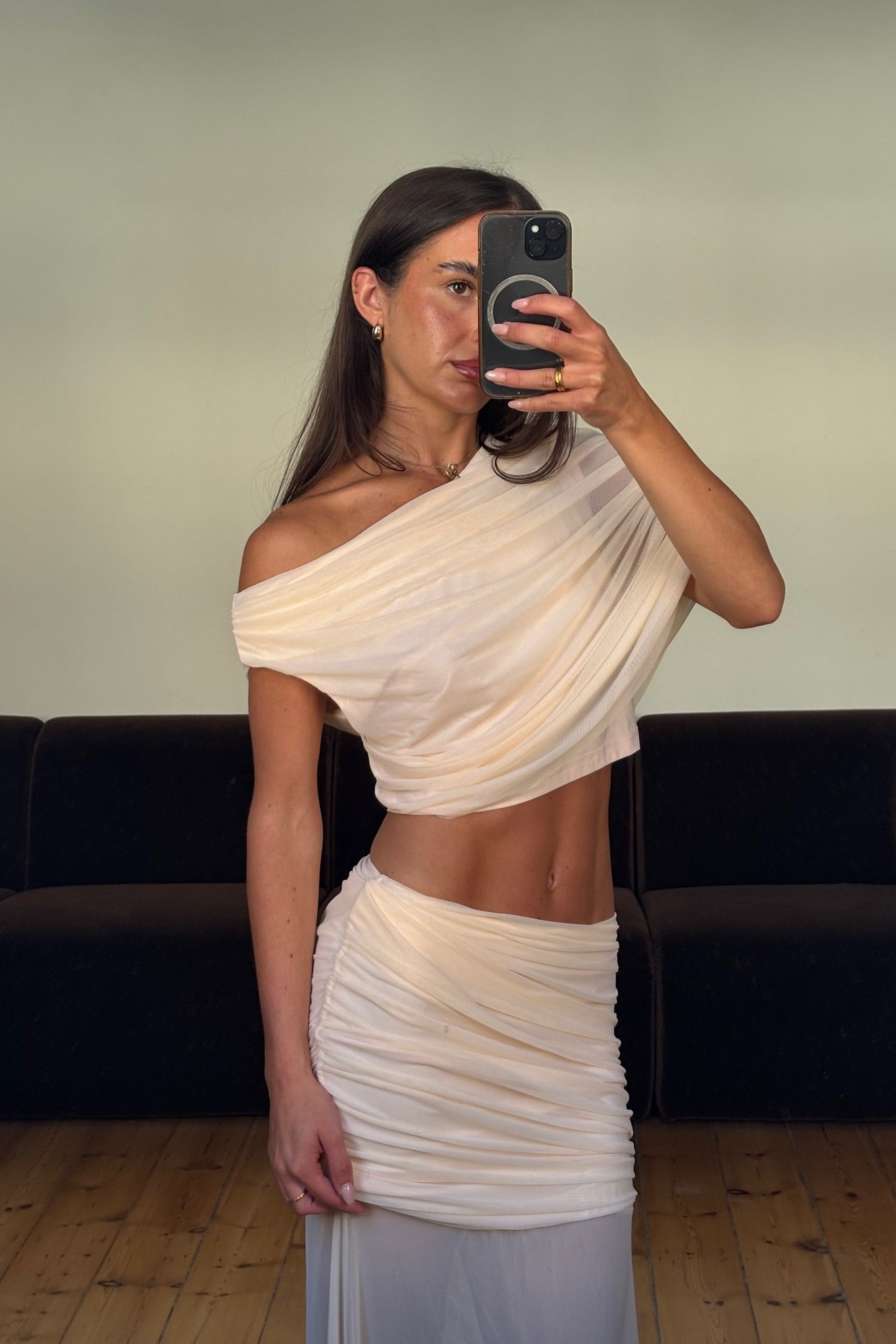 Charlize Drape Top Beige