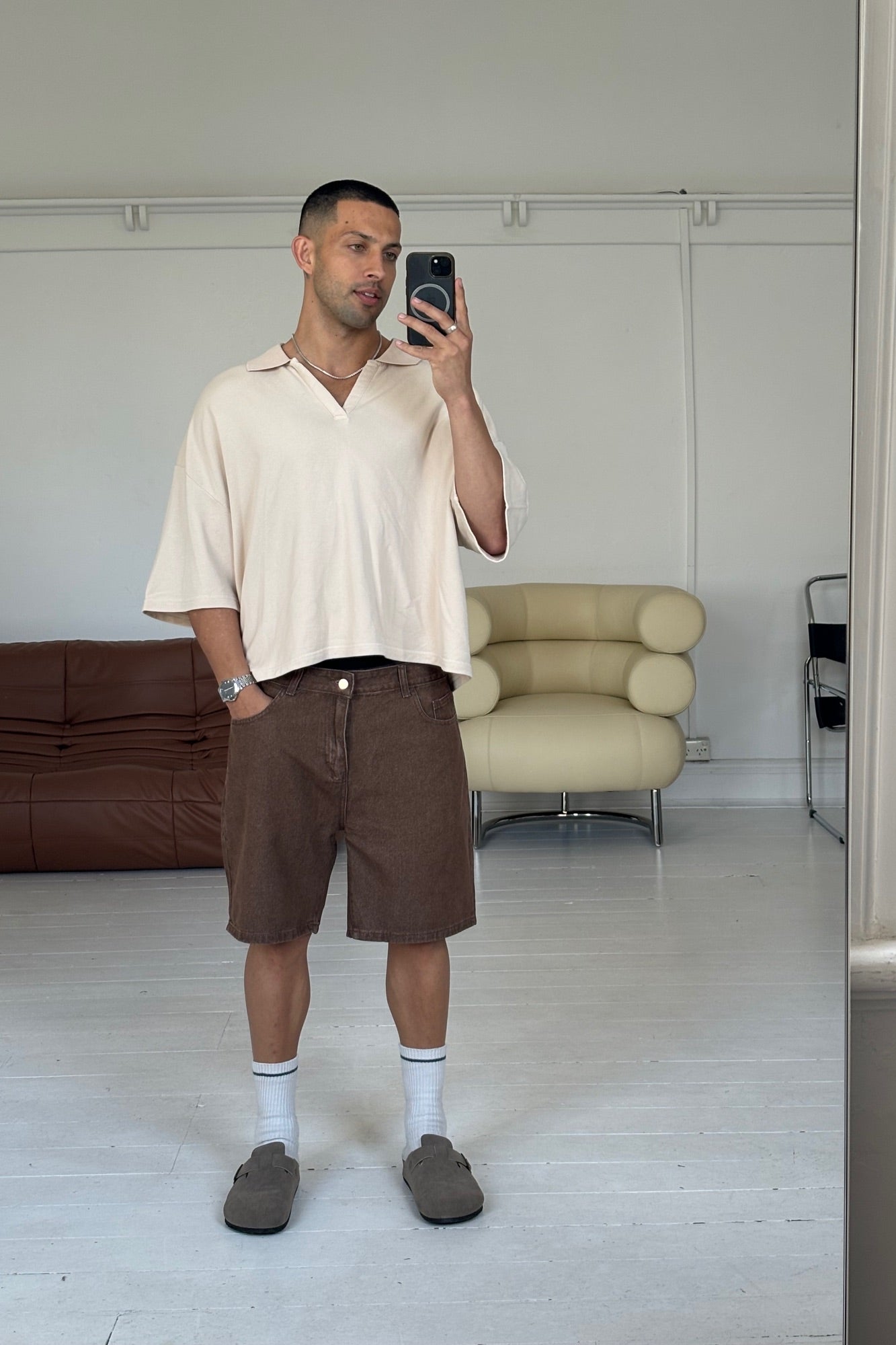 Jersey Crop Polo Sand