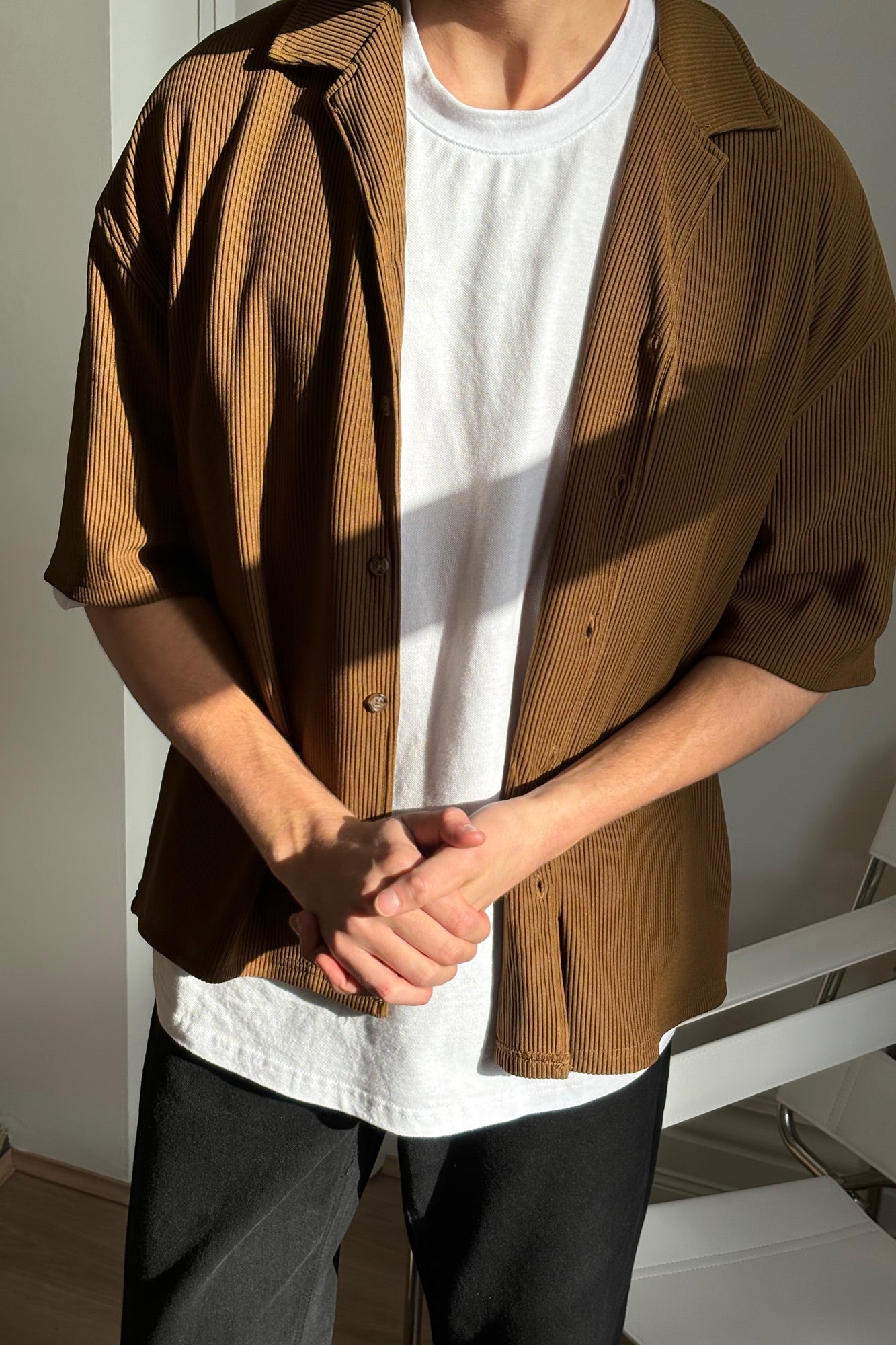 Raf Cropped Shirt Ribbed Choc - FINAL SALE