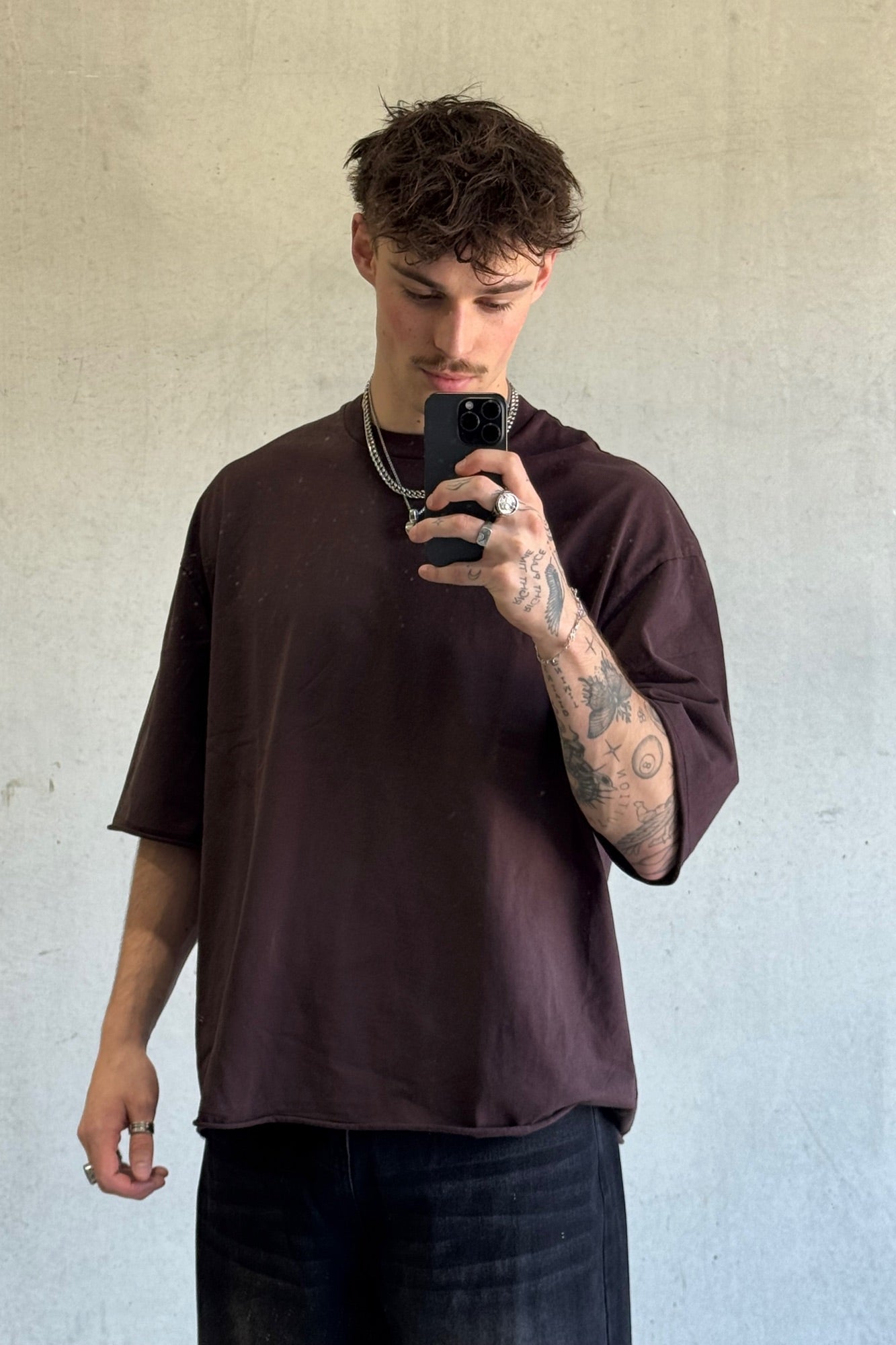 Raw Hem Crew Neck Tee Choc