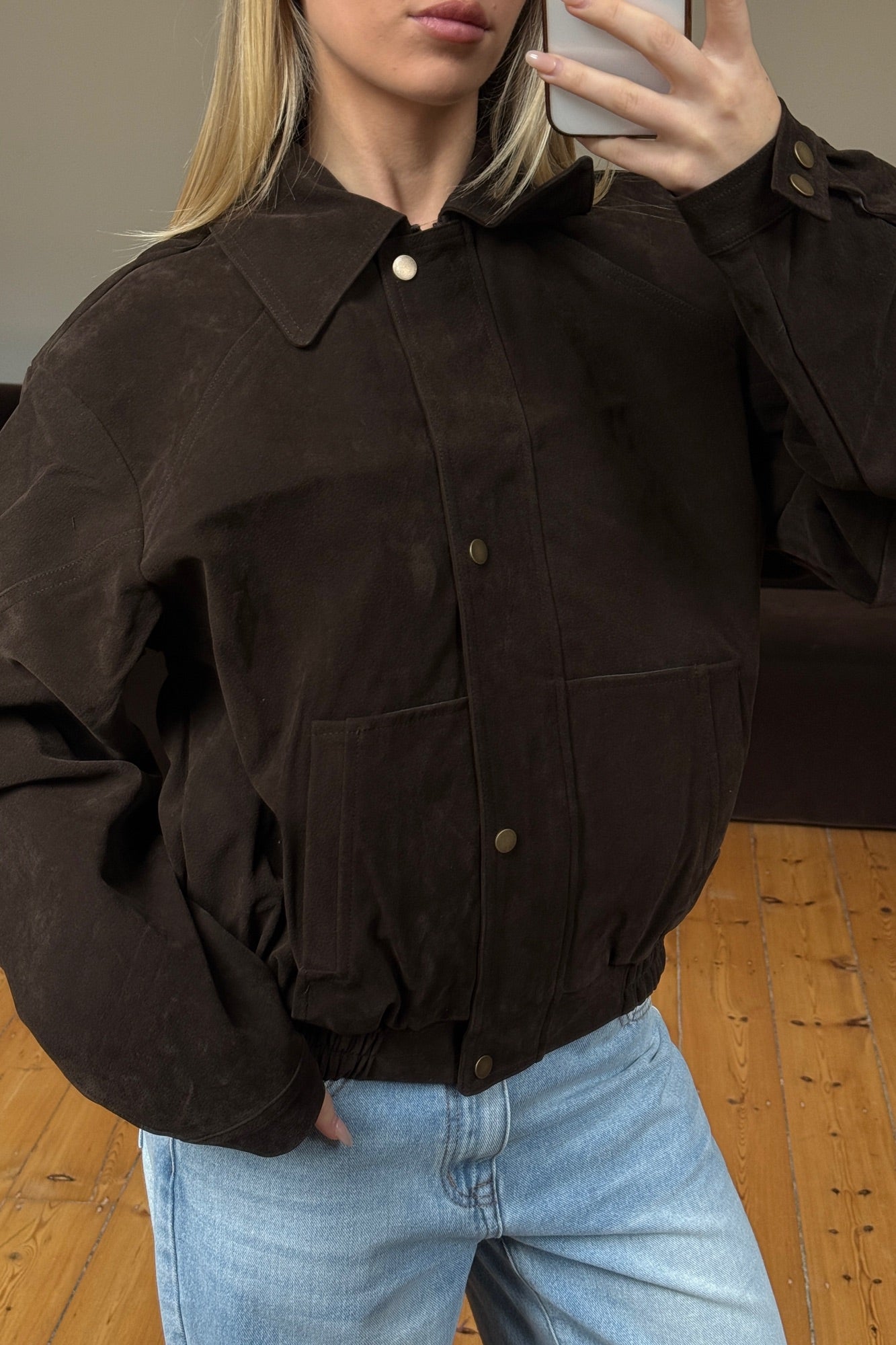 Jorja Suede Bomber Jacket Bark