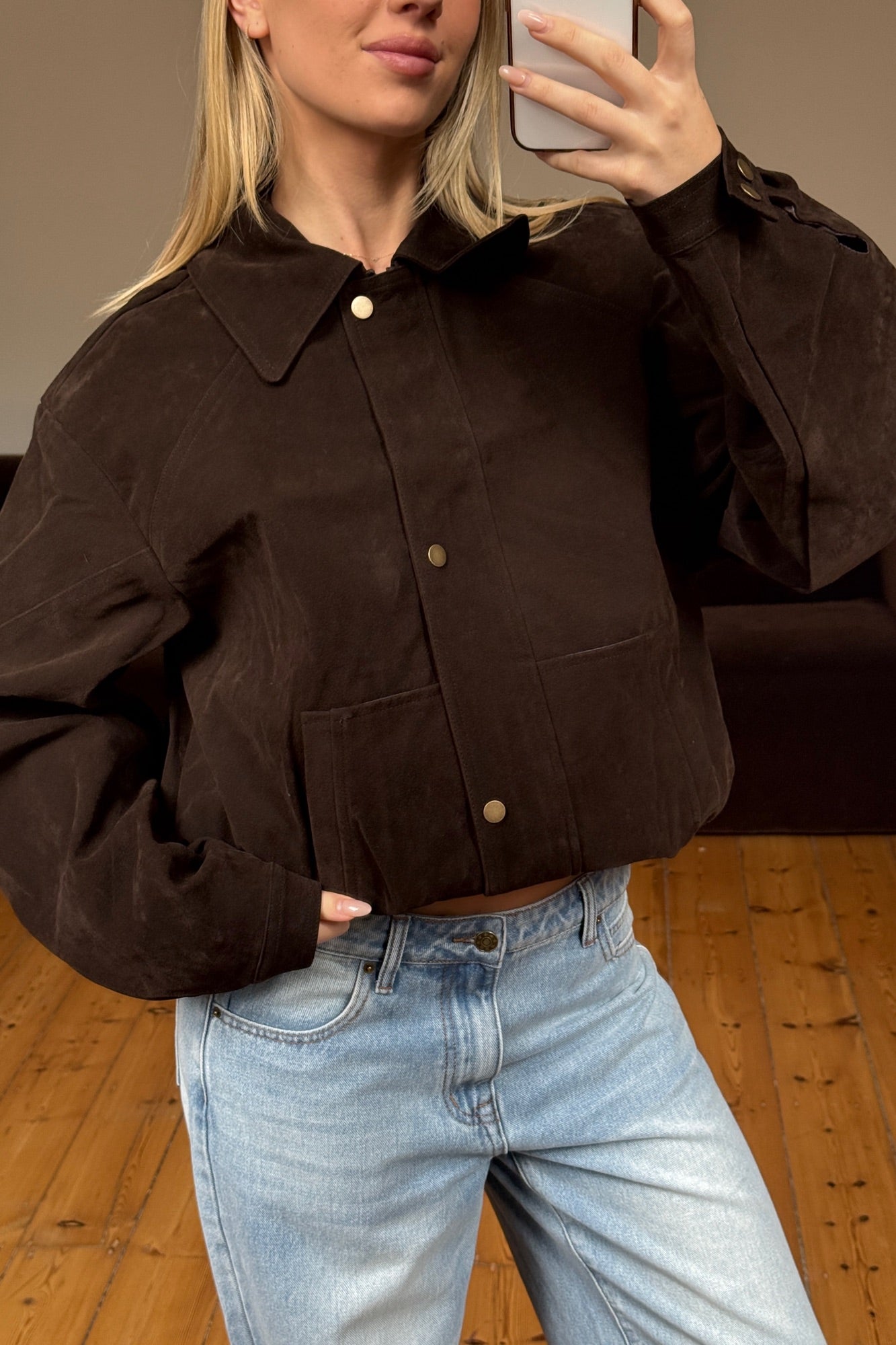 Jorja Suede Bomber Jacket Bark