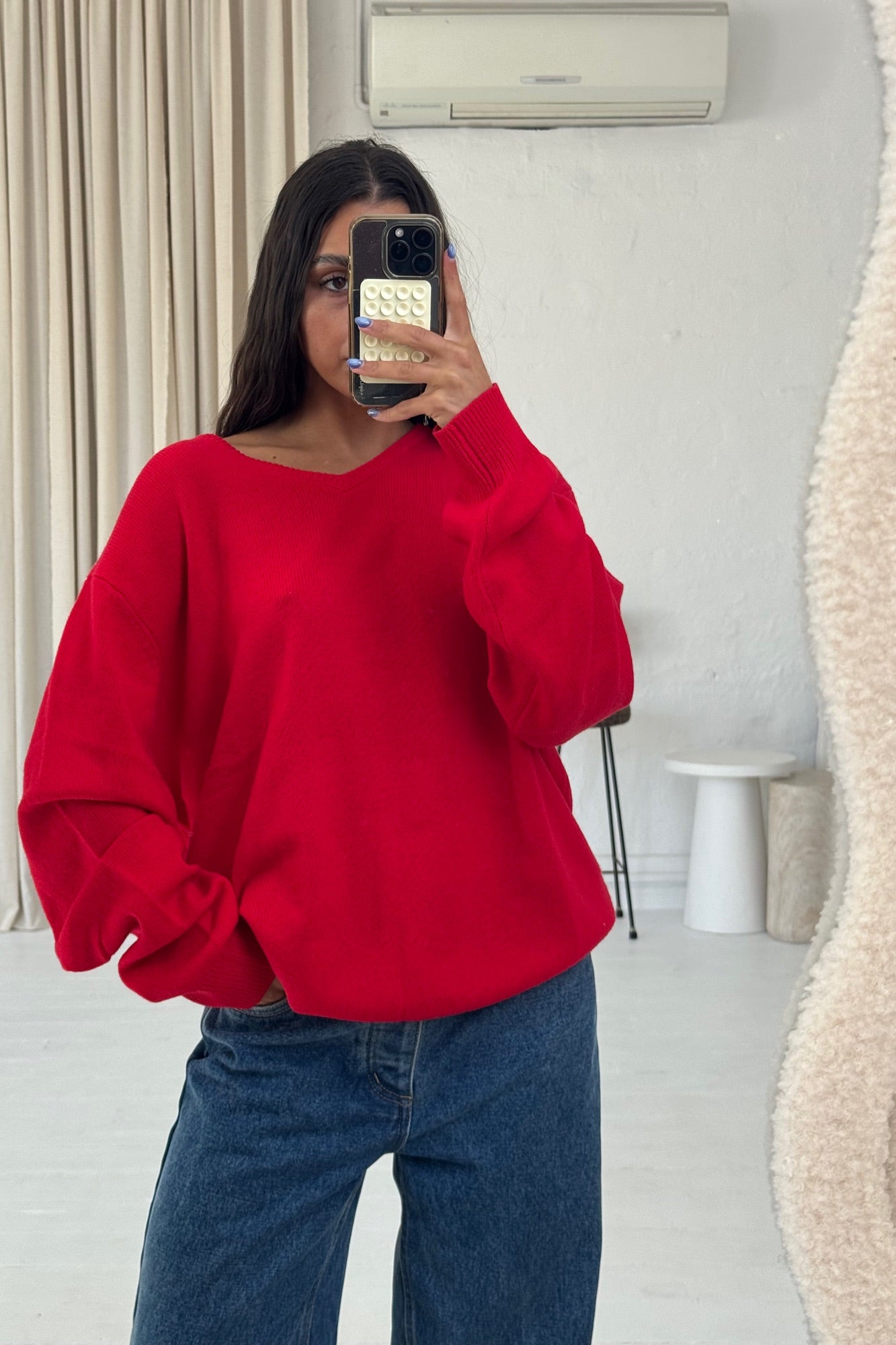 Billie V Neck Sweater Cherry Red