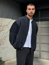 Panelled Denim Bomber Black