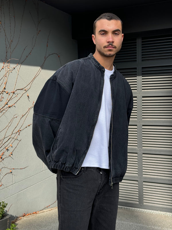 Panelled Denim Bomber Black