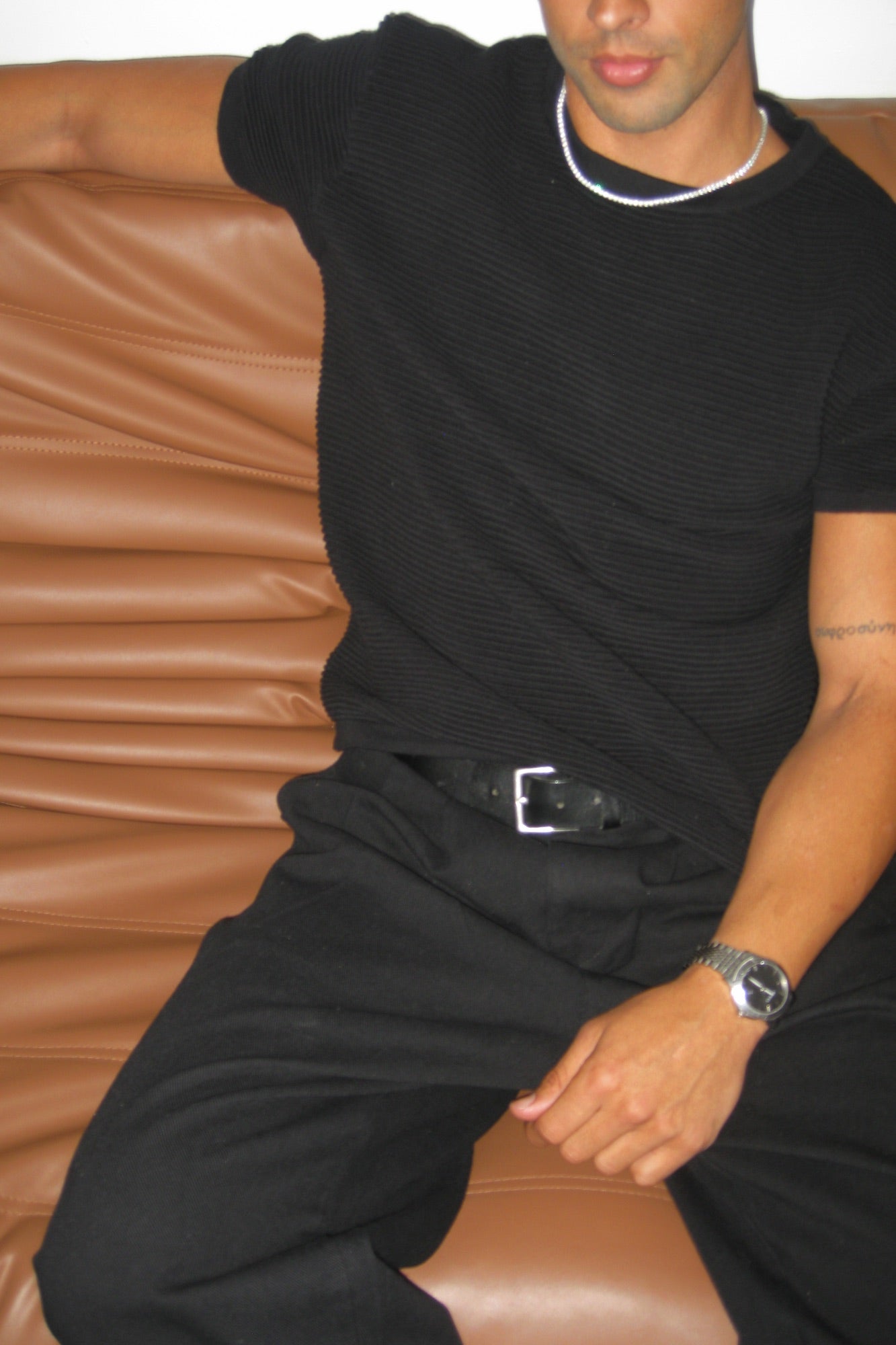 Horizontal Rib Knit Tee Black