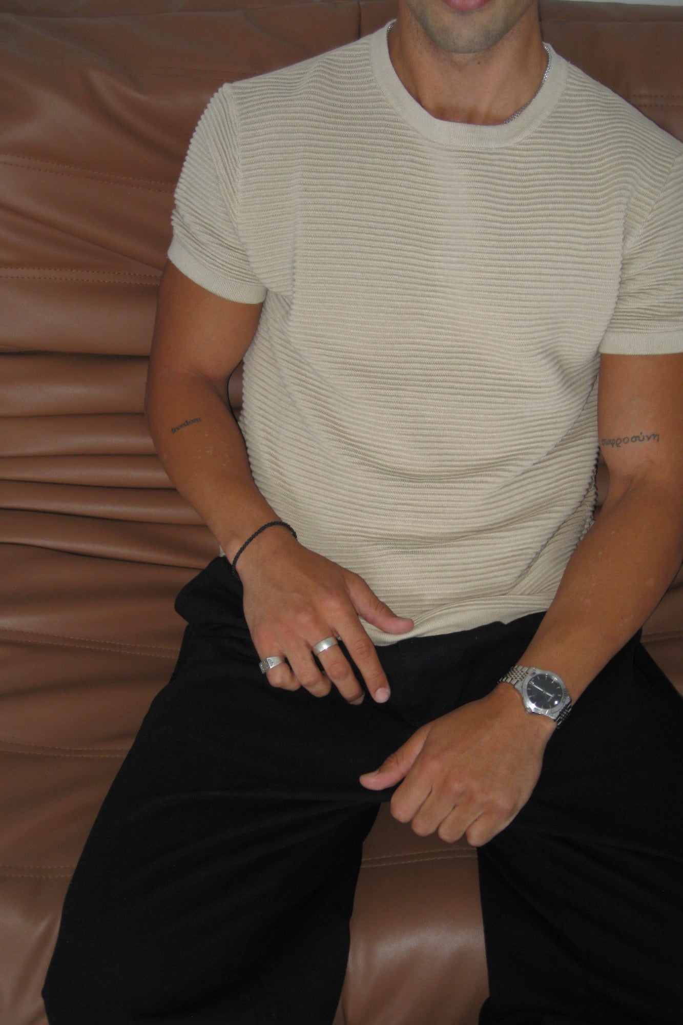 Horizontal Rib Knit Tee Oat