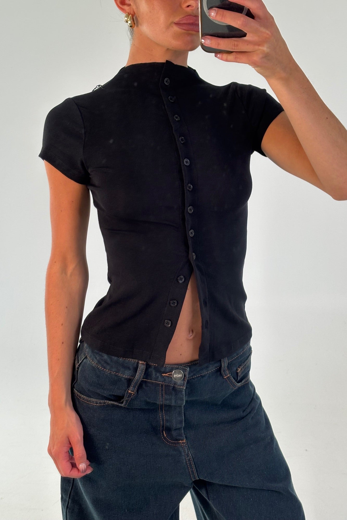 Jessica Button Up Top Black