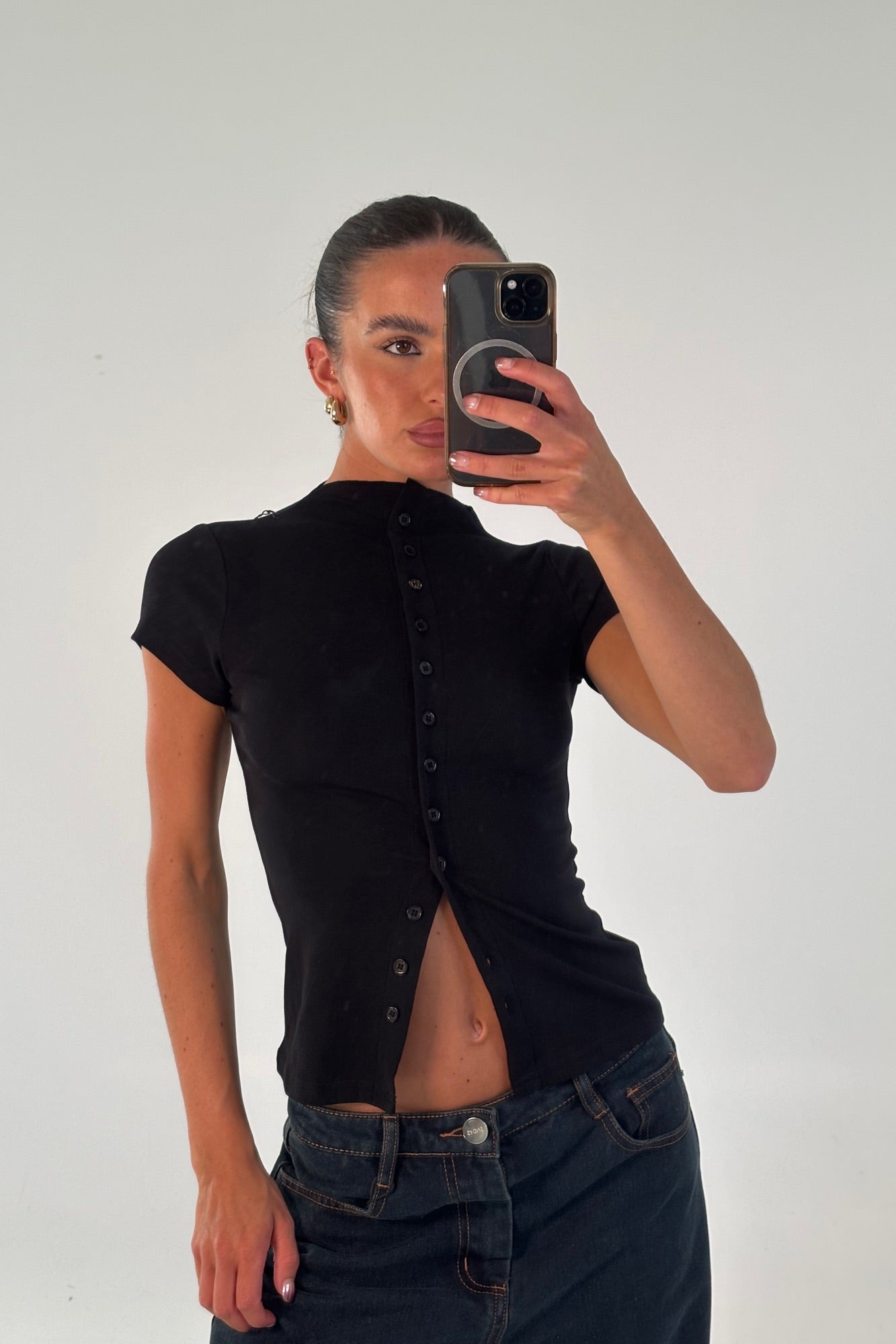 Jessica Button Up Top Black