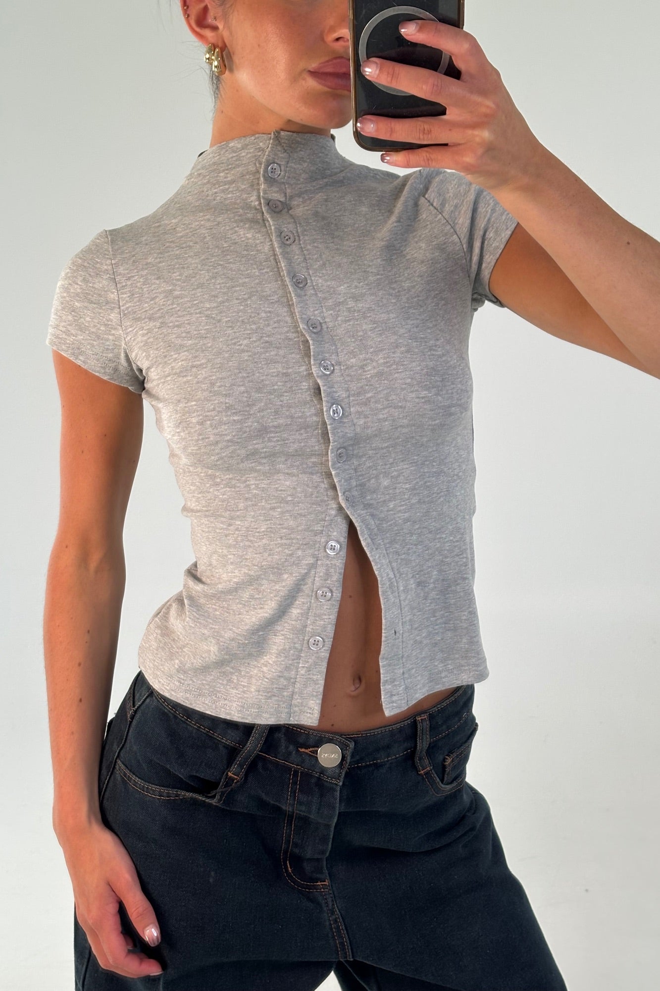 Jessica Button Up Top Grey