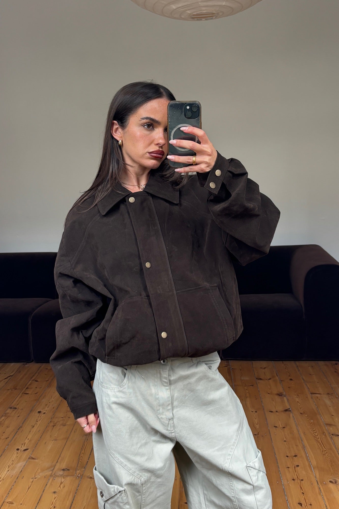Jorja Suede Bomber Jacket Bark