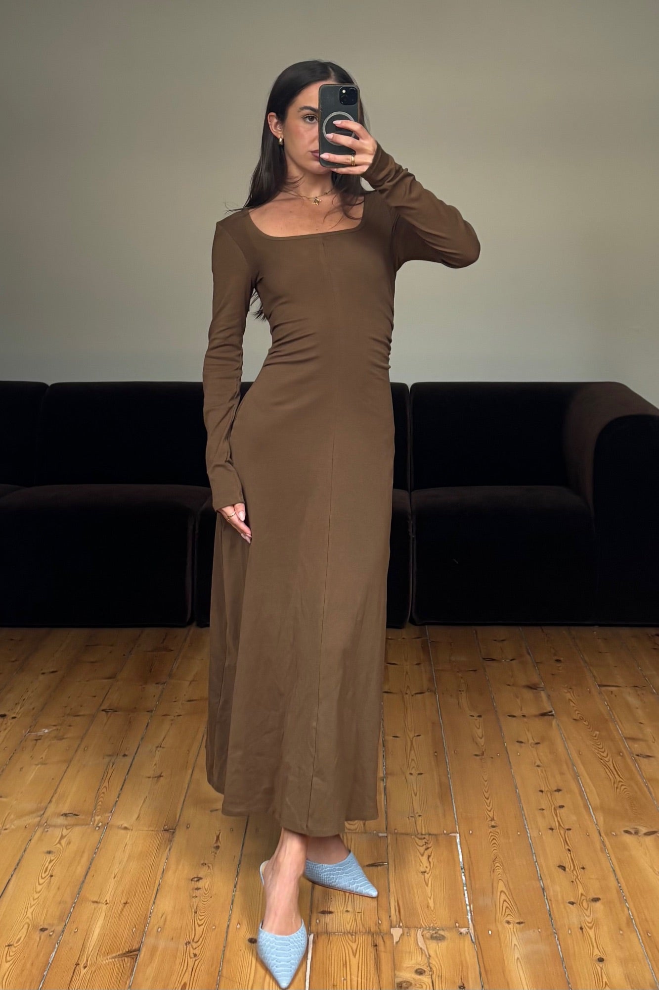 Alma Long Sleeve Dress Chocolate