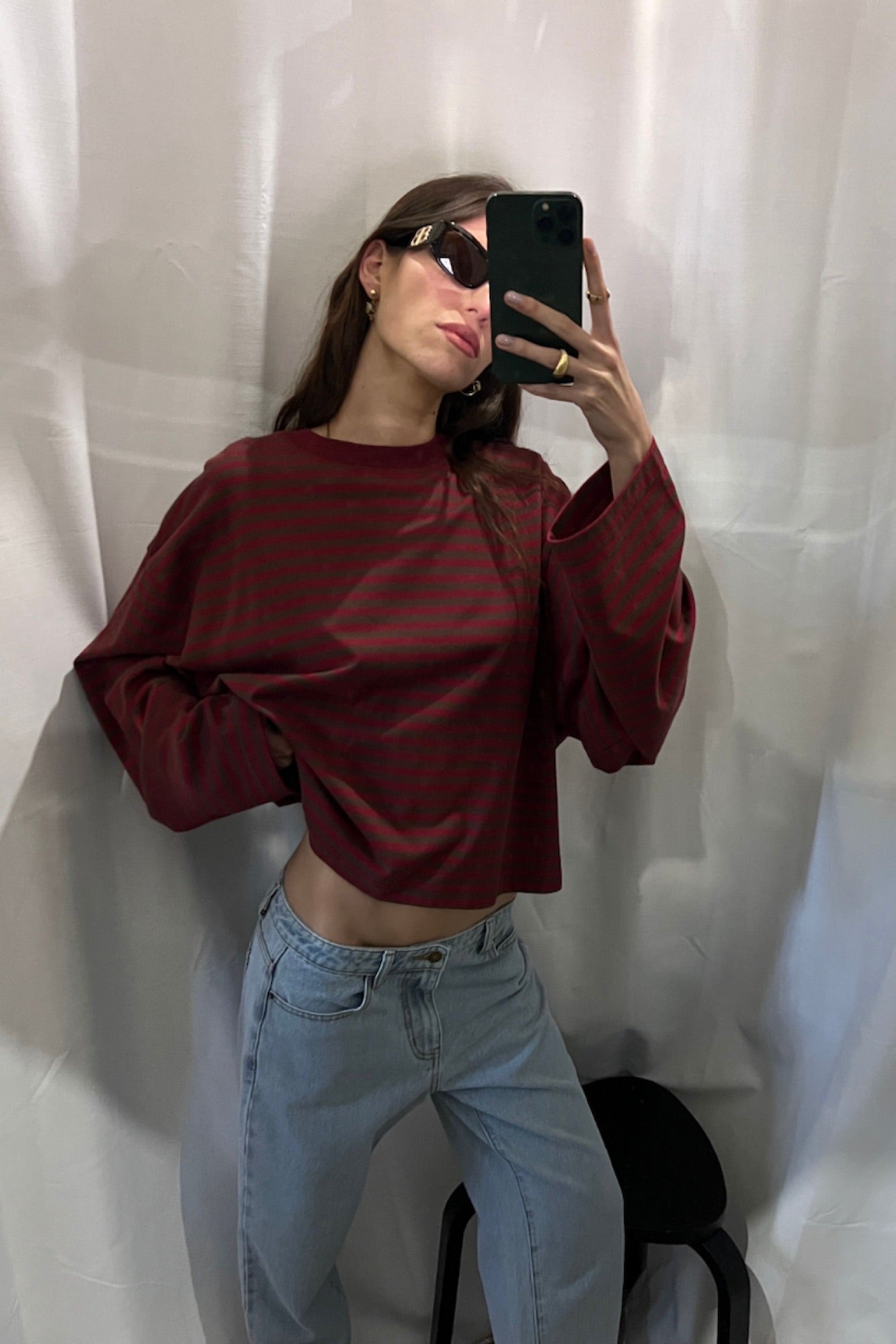Bloom Long Sleeve Chocolate Wine Stripe